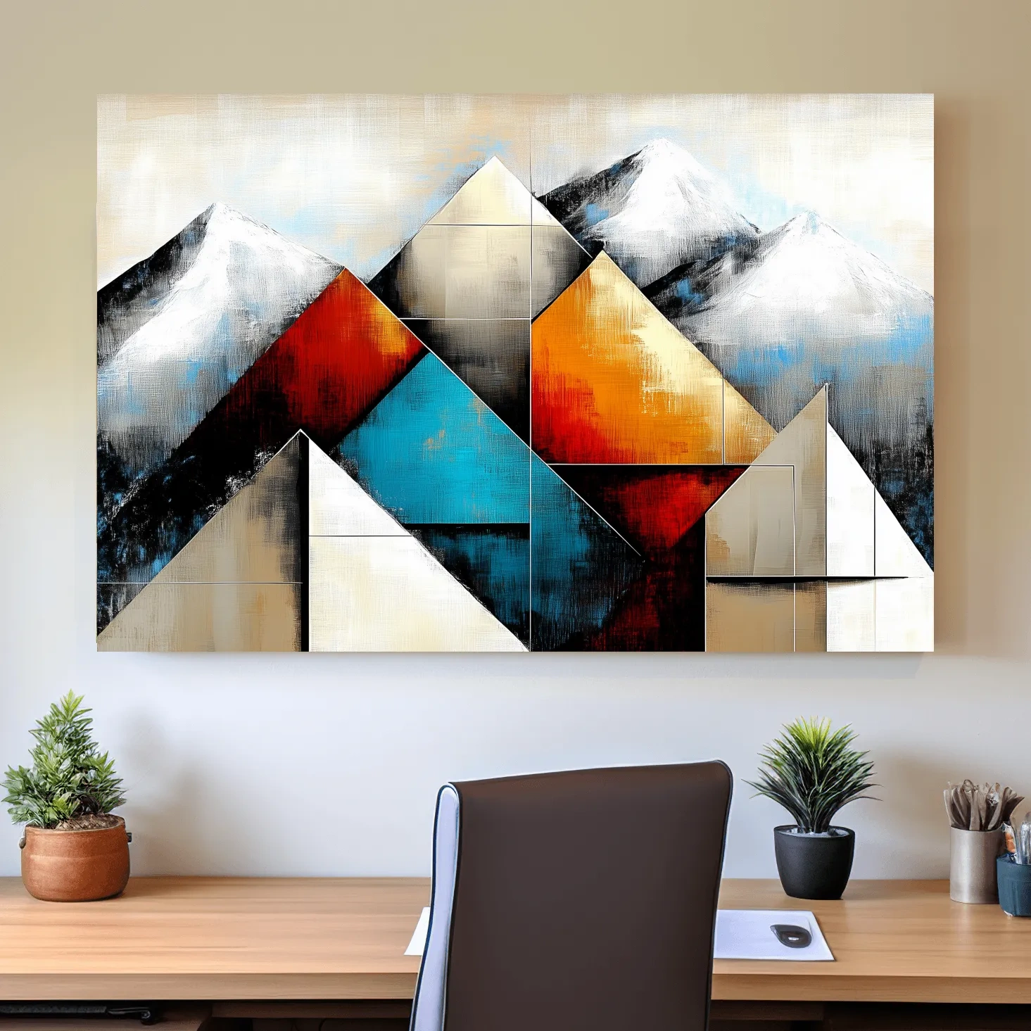 Geometric glacier mountain painting, textured art effect