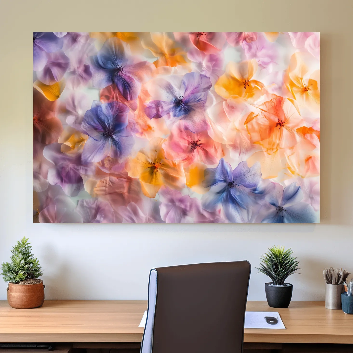 Oshibana Pastel Floral Petal Collage - Soft Botanical Wall Art