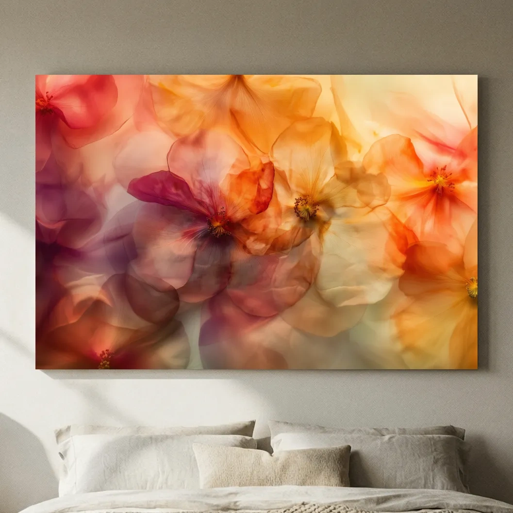 Ethereal Warm Floral Watercolor Blooms - Oshibana Botanical Wall Art