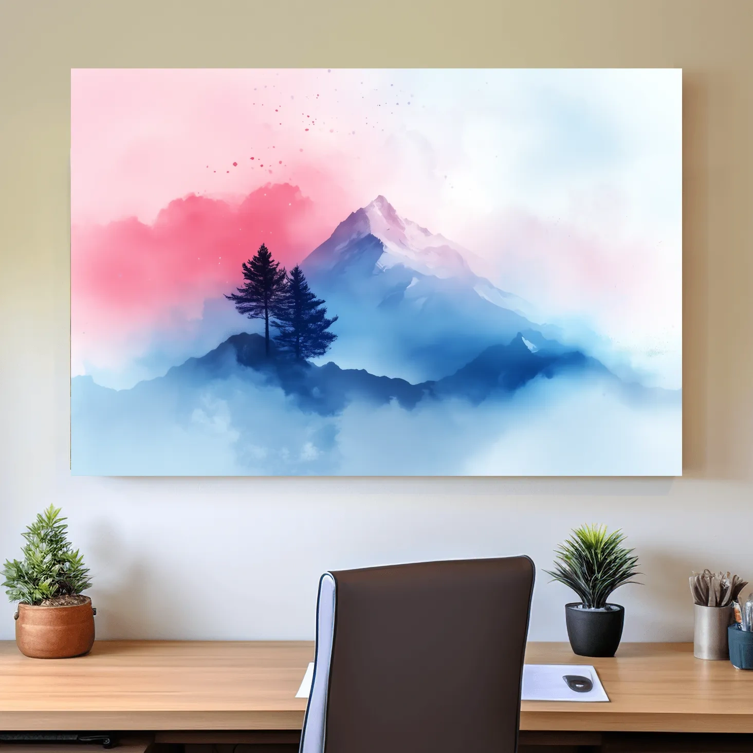 Pastel Watercolor Glacier Peak In The Clouds - Dreamy Alpine Wall Art