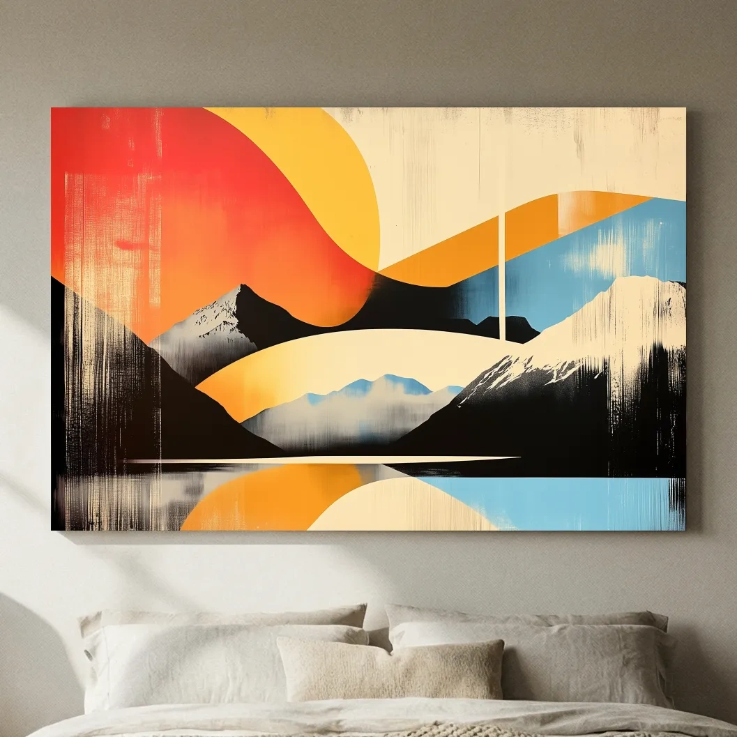 Abstract Retro Mountain Sunrise Landscape - Modern Graphical Wall Art