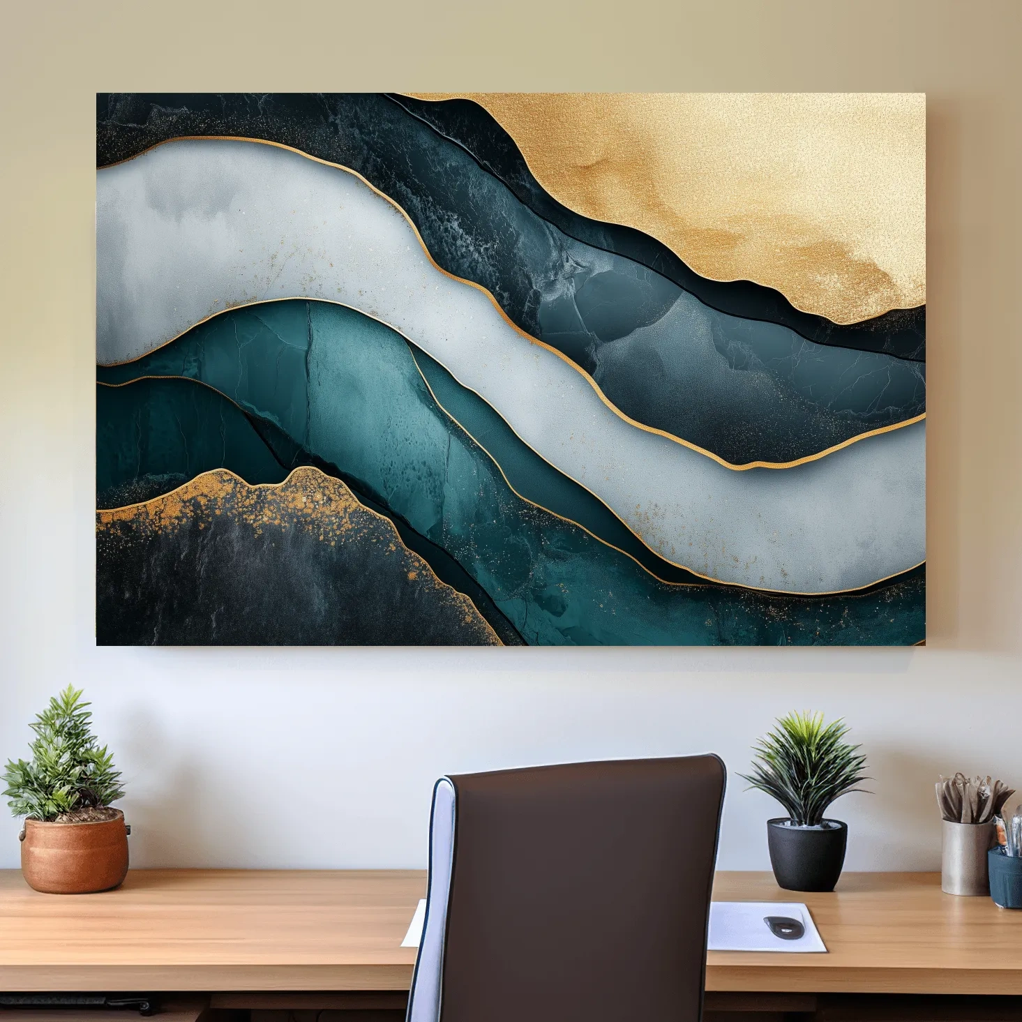 Elegant abstract mountain artwork, flowing textured 3D layer effect wall art