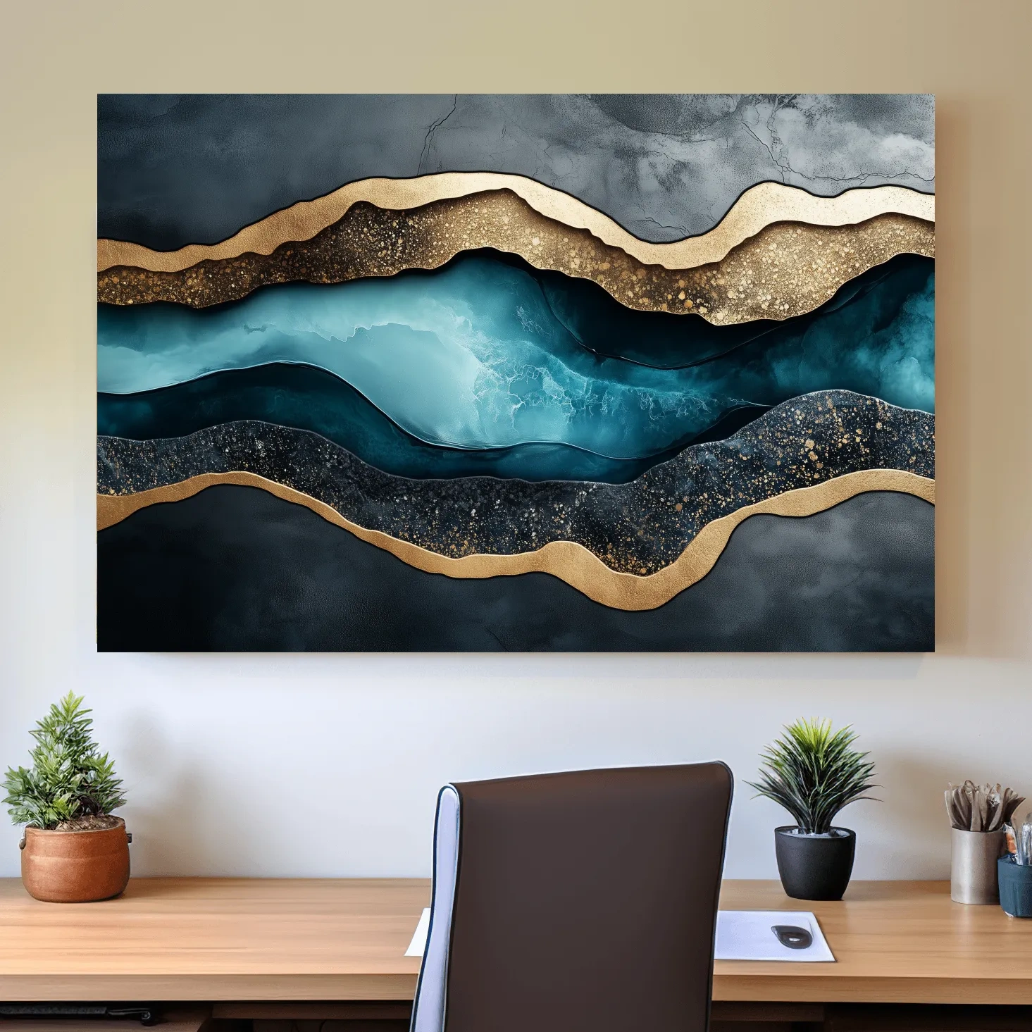 Modern abstract wall art, elegant 3D layered textured artwork representing natural elements