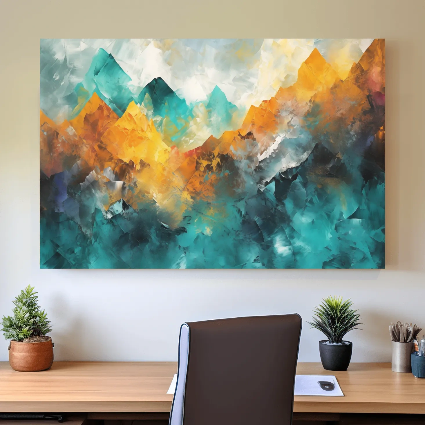 Vibrant  Abstract Mountain Painting - Textured Landscape Wall Art