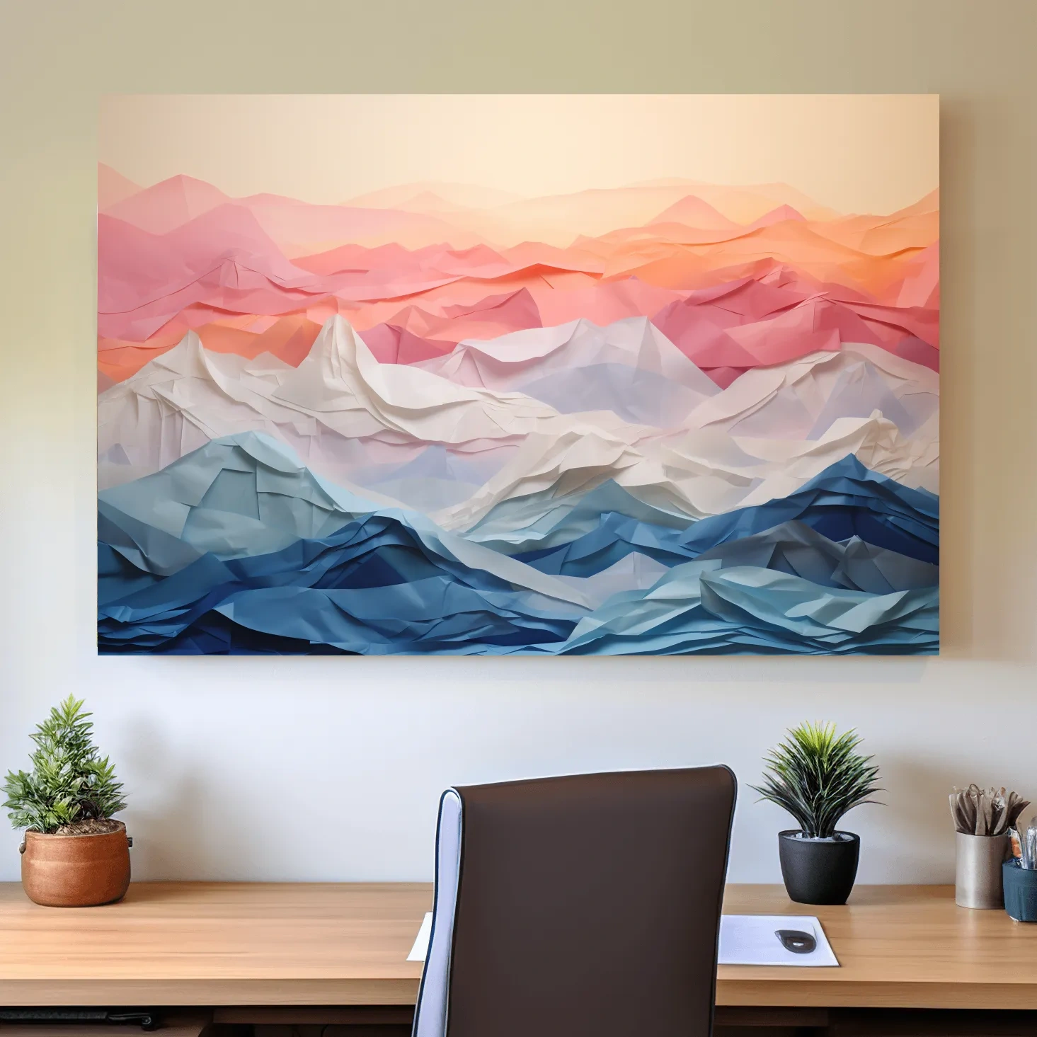 3D folded paper art, colourful mountain ranges