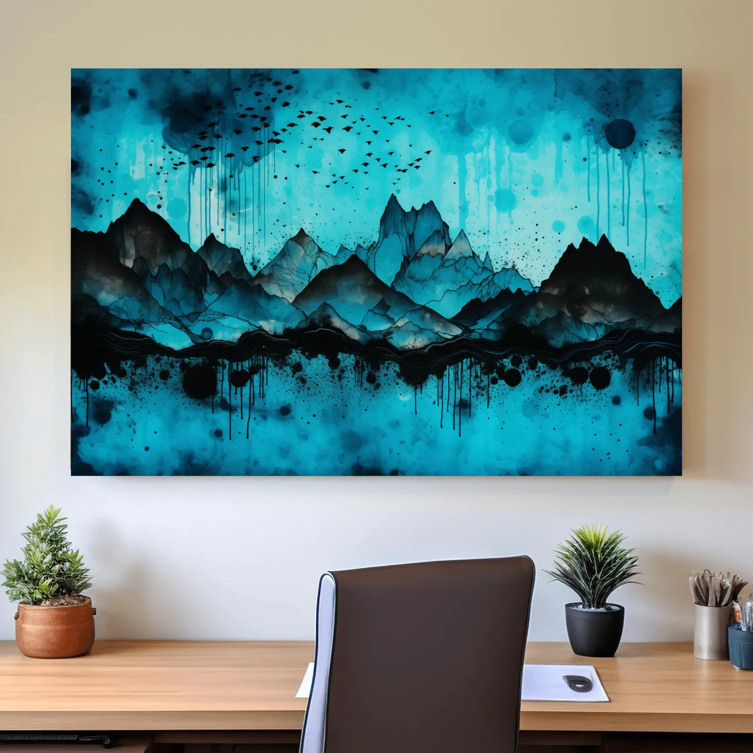 Ink Wash Mountain Range Artwork - Moody Abstract Watercolor Wall Art