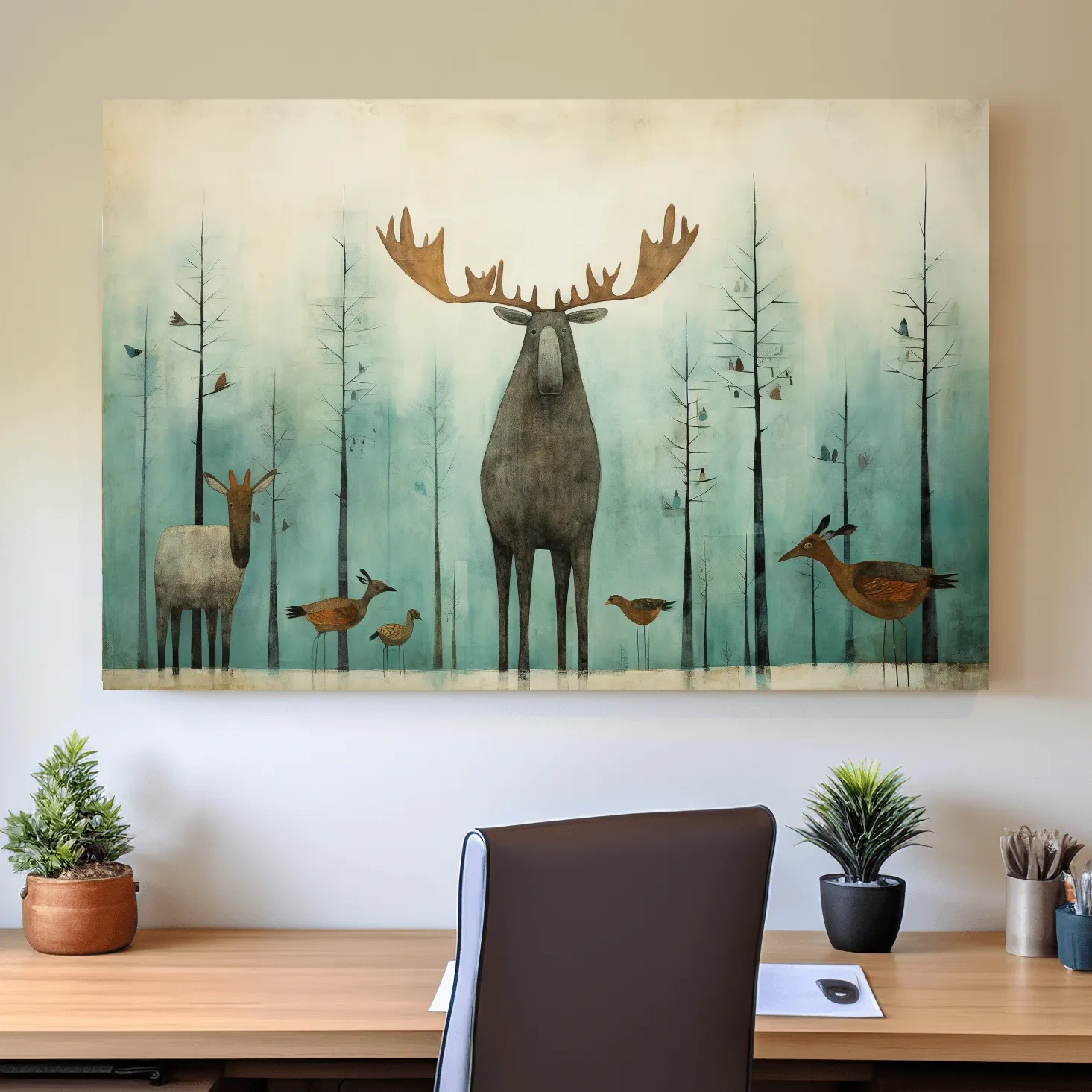 Funny illustration of a moose in the forest