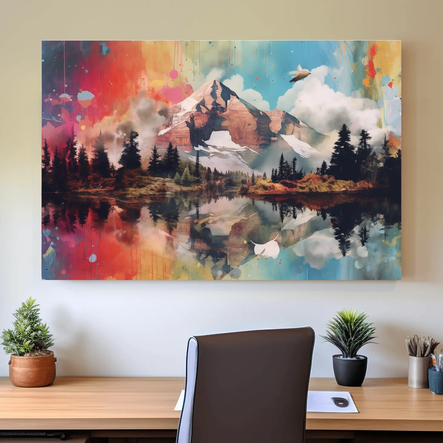 Colourful abstract mountain painting