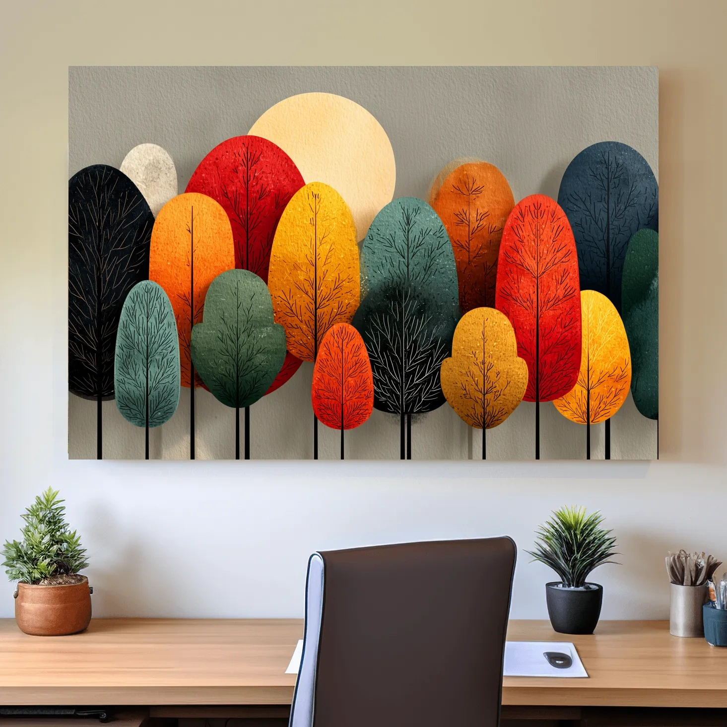 Mid-Century Abstract Autumn Forest Trees - Modern Scandinavian Landscape Artwork