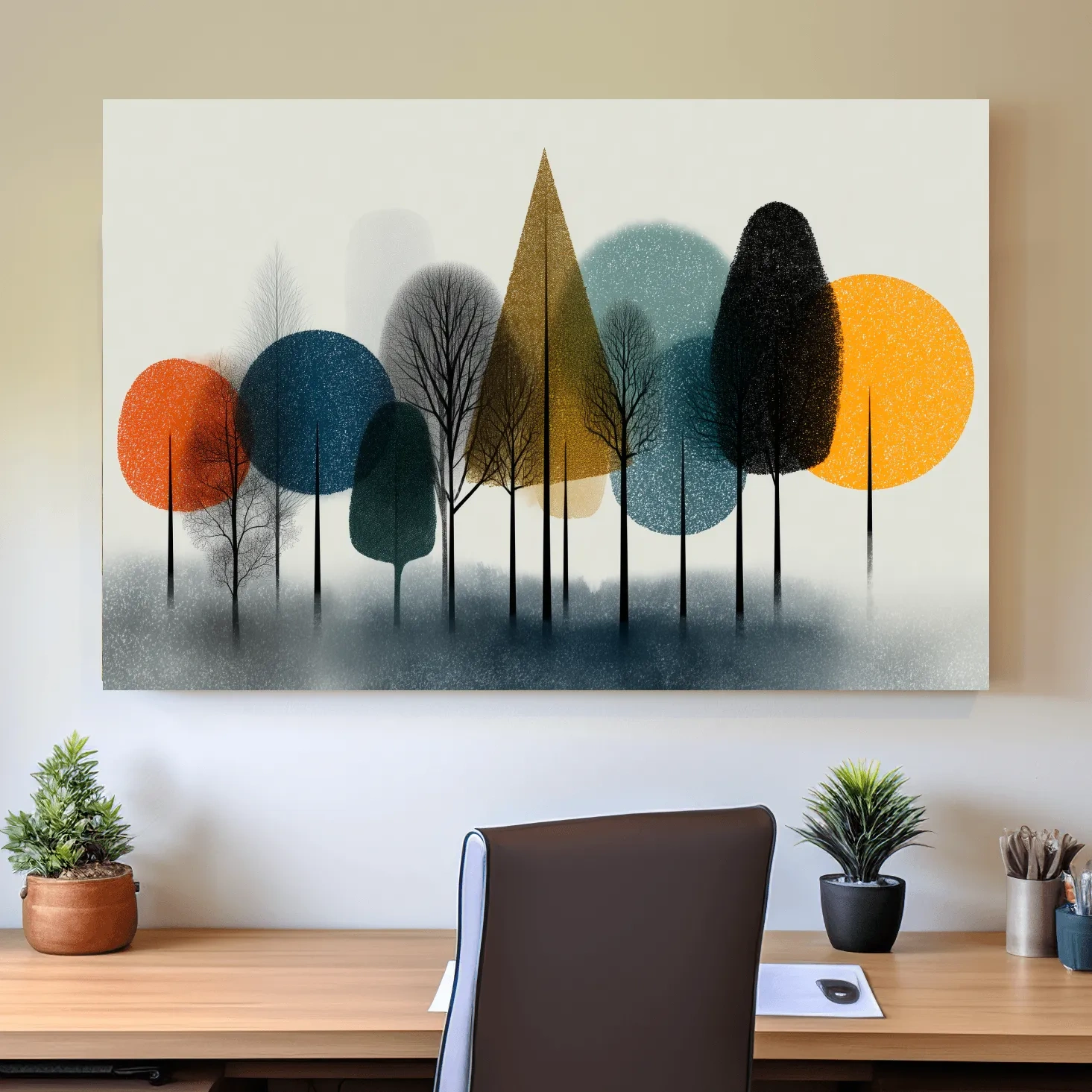 Mid-Century Abstract Forest Trees - Modern Geometric Landscape Wall Art