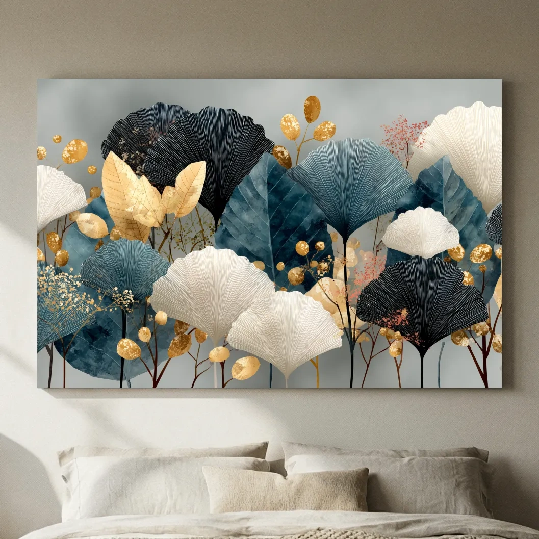 Luxe Ginkgo Leaves Botanical Illustration - Modern Japandi Wall Art