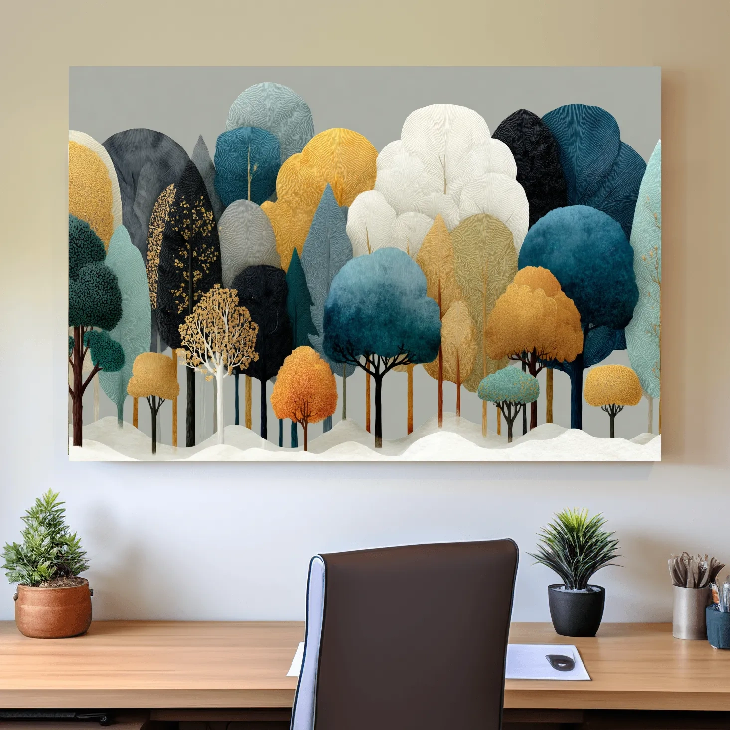 Scandinavian Winter Forest Trees Illustration - Modern Boho Nature Wall Art