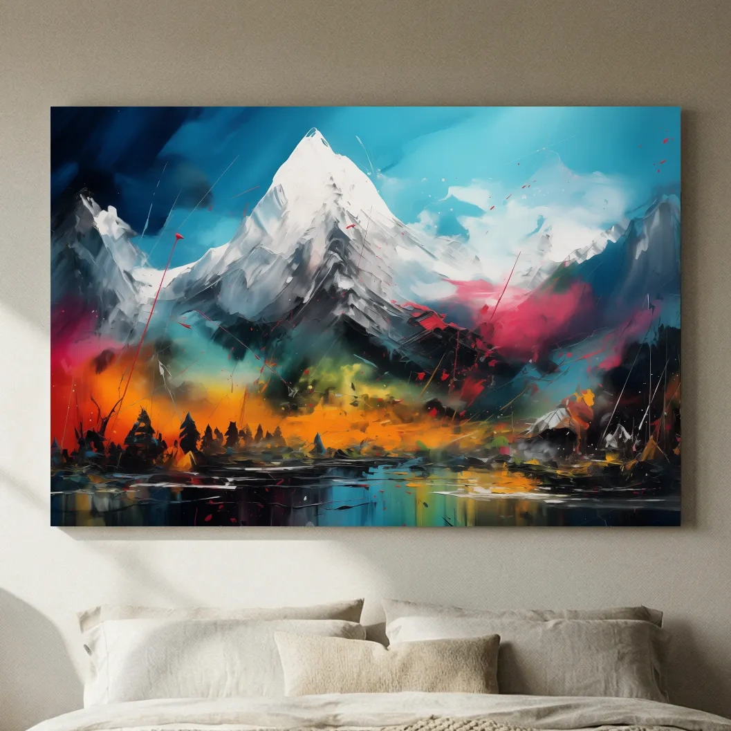 Vibrant Abstract Alpine Mountain Peaks - Colorful Impasto Painting Style Wall Art