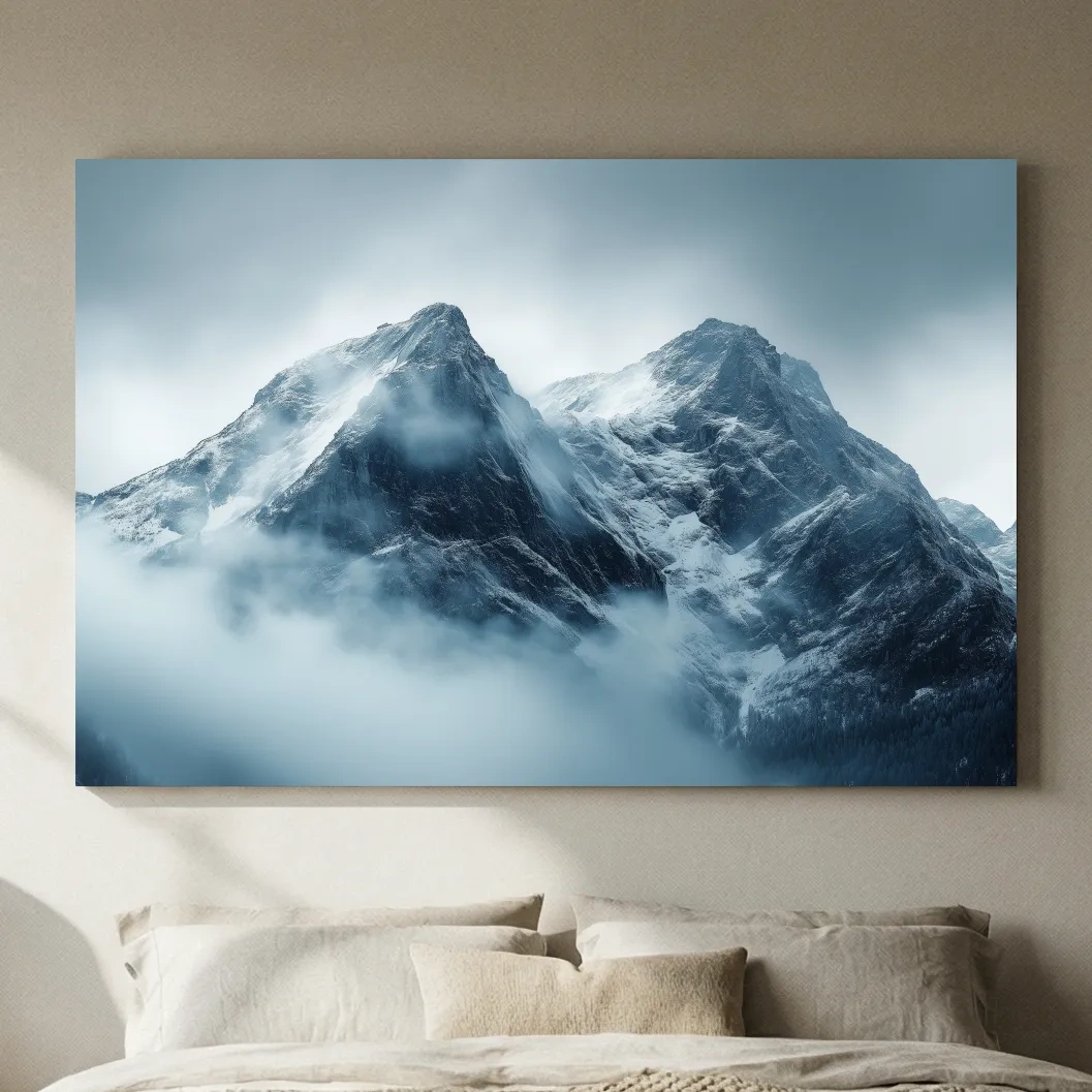 Moody Snowcapped Mountain Peaks - Atmospheric Alpine Photographic Wall Art