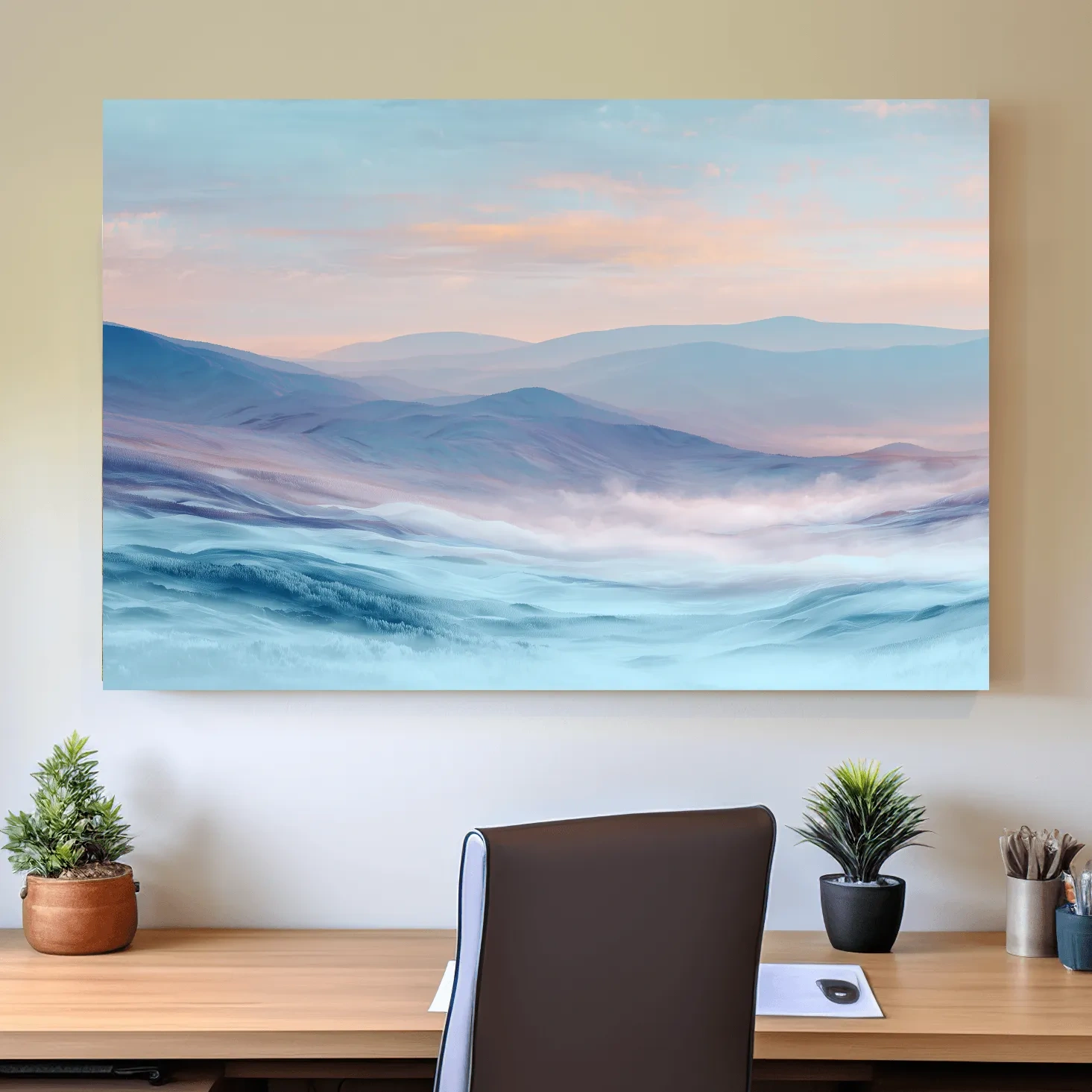 Ethereal Pastel Misty Mountain Landscape - Serene Abstract Forest Wall Art