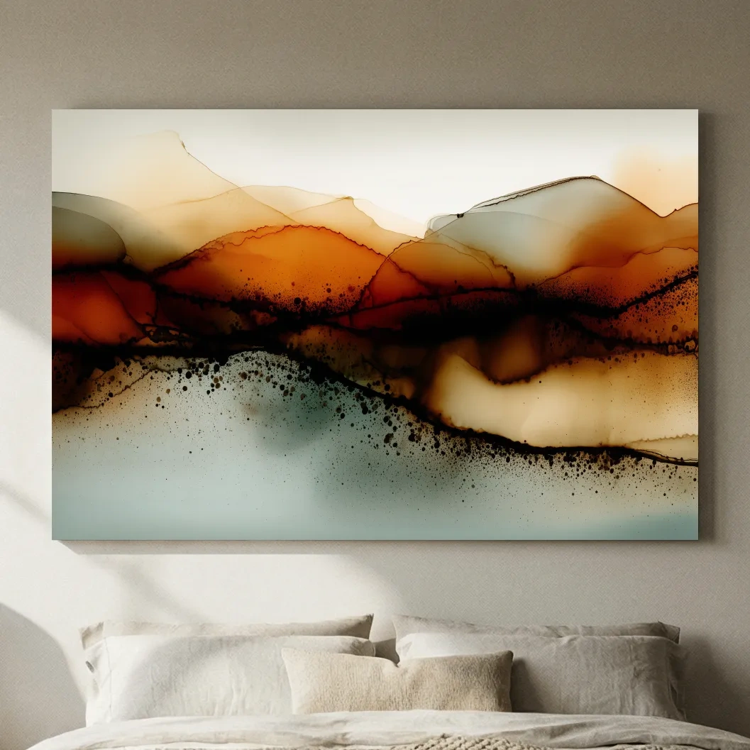 Moody Abstract Sepia Mountain Layers - Modern Alcohol Ink Landscape Wall Art