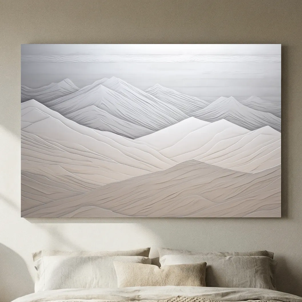 Minimalist Layered Mountain Relief Landscape - Monochrome Wall Art
