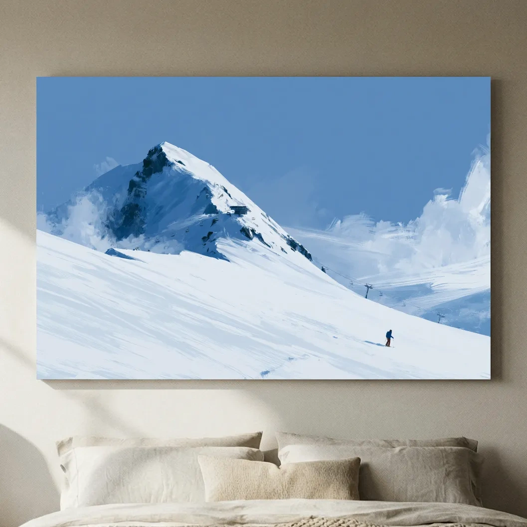 Minimalist Backcountry Skier Painting - Alpine Winter Landscape Wall Art