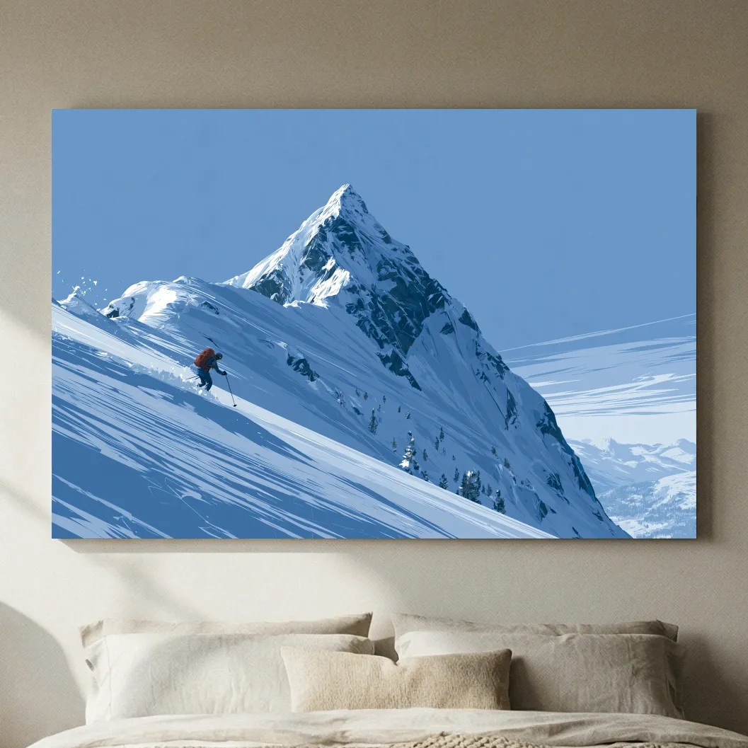 Epic Backcountry Skier On Snowy Peak - Alpine Mountain Winter Wall Art