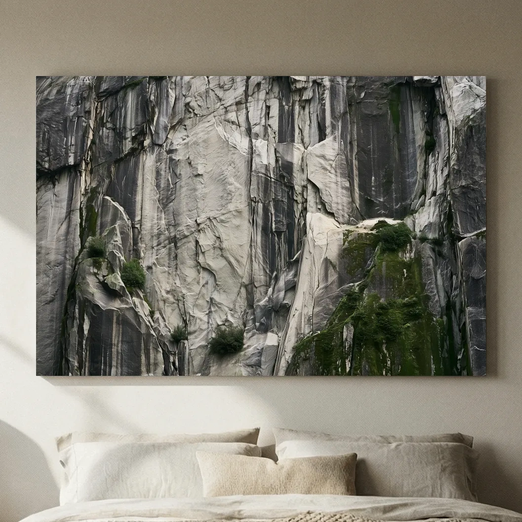 Textured Granite Cliff Face Photography - Moody Monochrome Rock Wall Art
