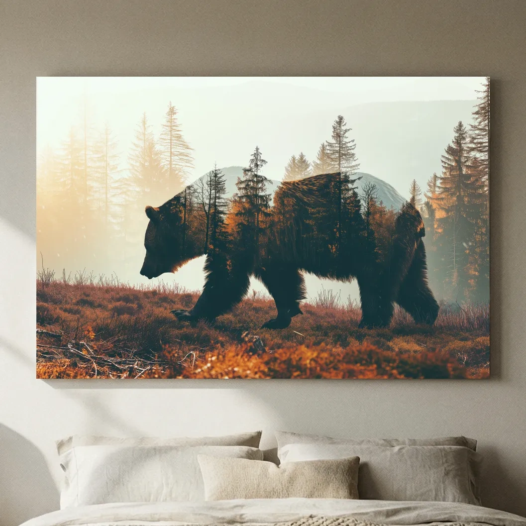 Double Exposure Grizzly Bear Forest - Misty Mountain Wildlife Photographic Artwork