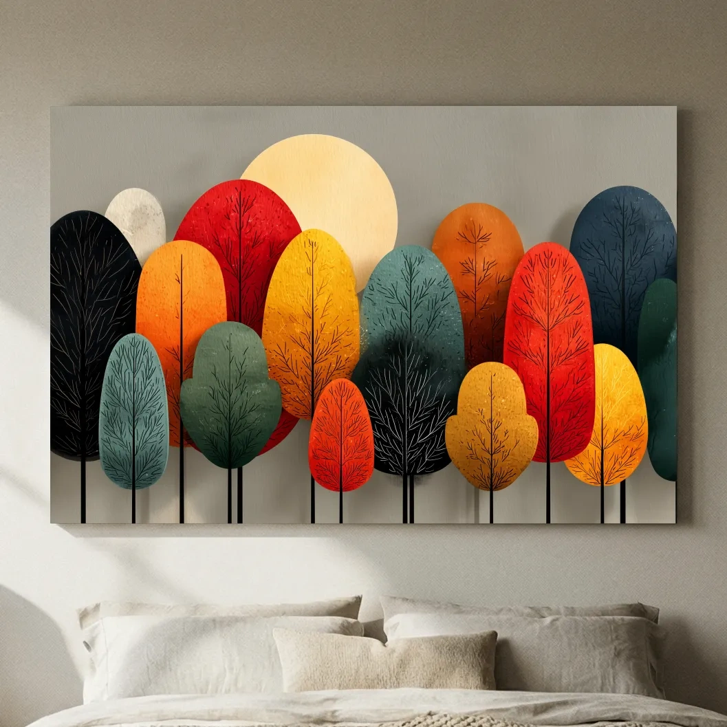 Mid-Century Abstract Autumn Forest Trees - Modern Scandinavian Landscape Artwork
