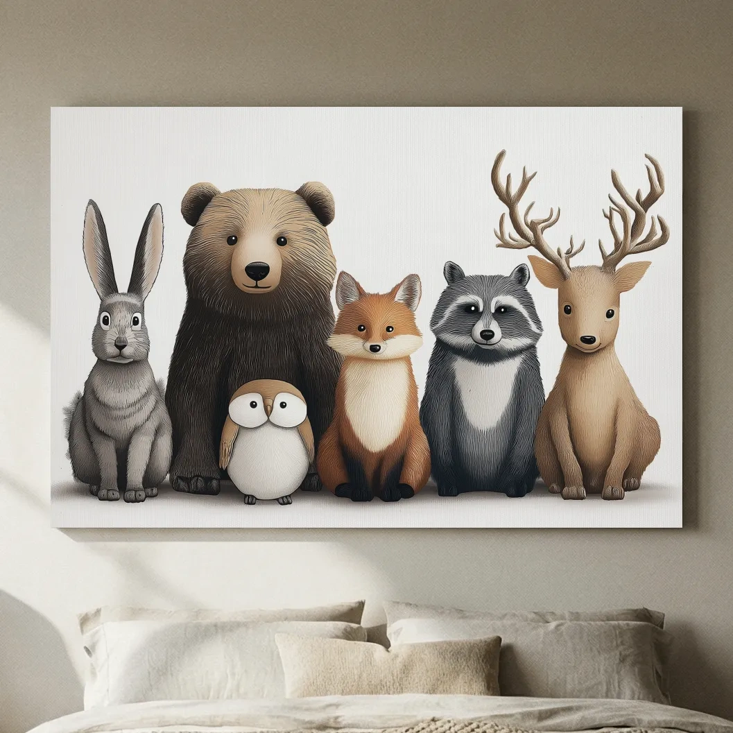 Cute Woodland Animal Art Illustration - Nursery Wildlife Wall Art - Childrens Room Decor