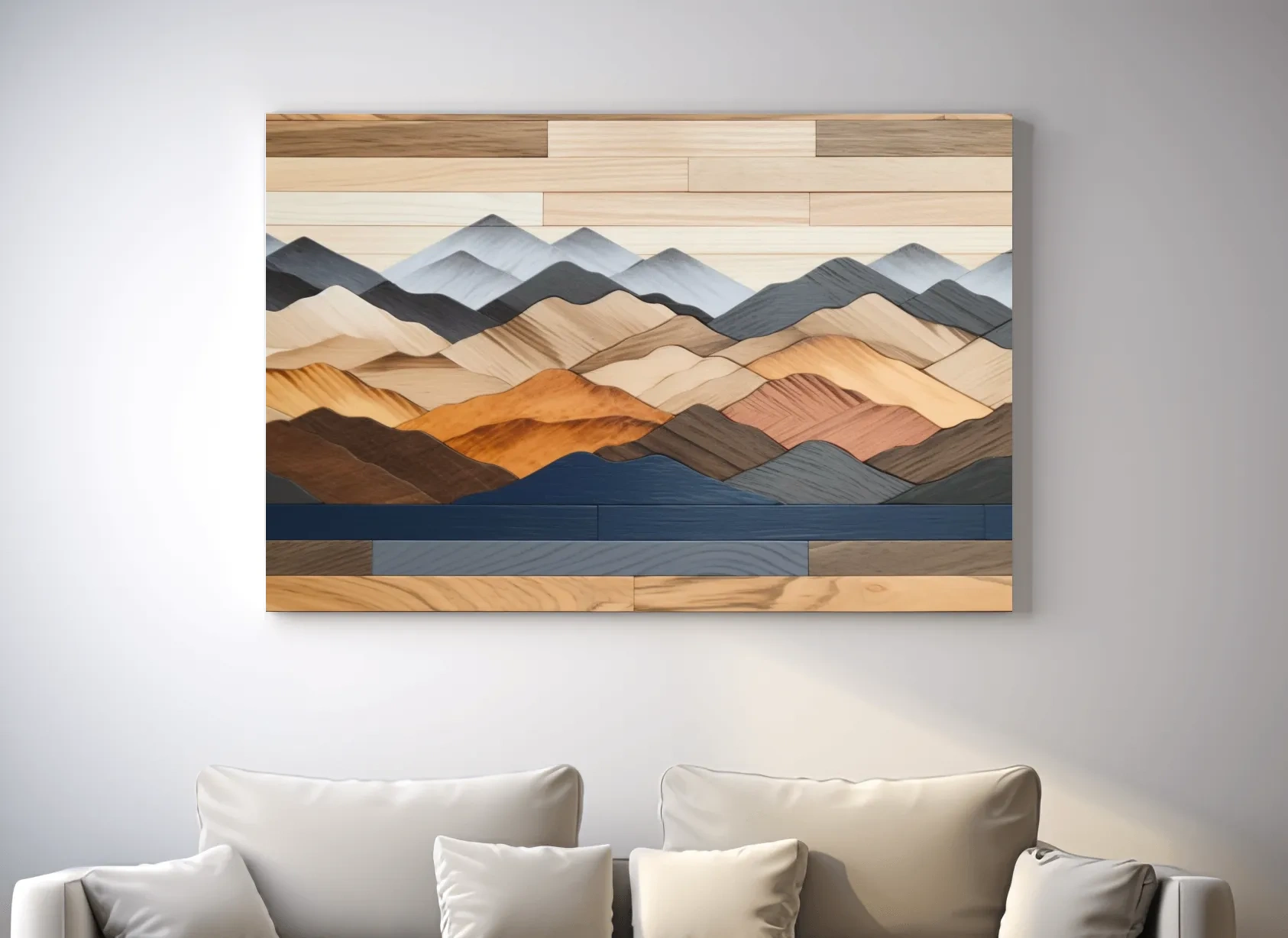 Rustic Layered Wooden Mountain Range Panorama - Modern Geometric Wall Art