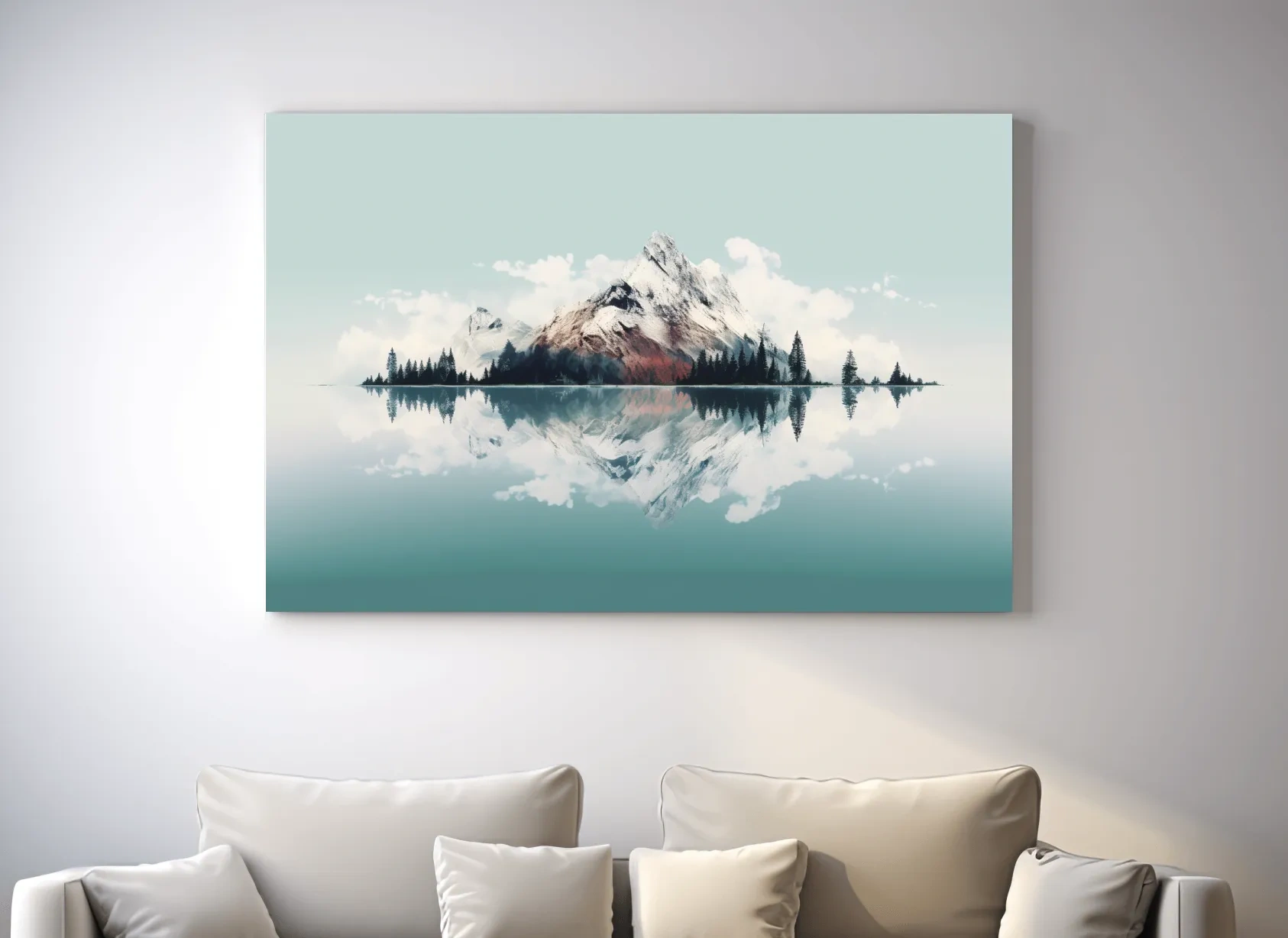 Minimalist Snowcapped Mountain Lake Reflection - Alpine Glacier Wall Art