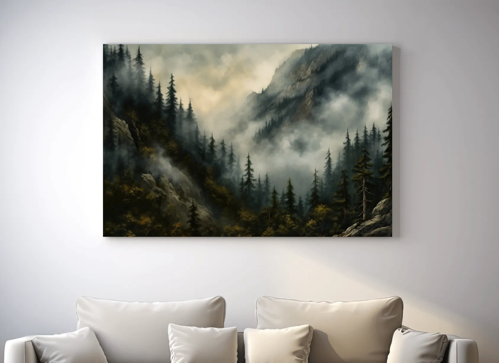 Moody Misty Mountain Pine Forest - Foggy Alpine Landscape Wall Art