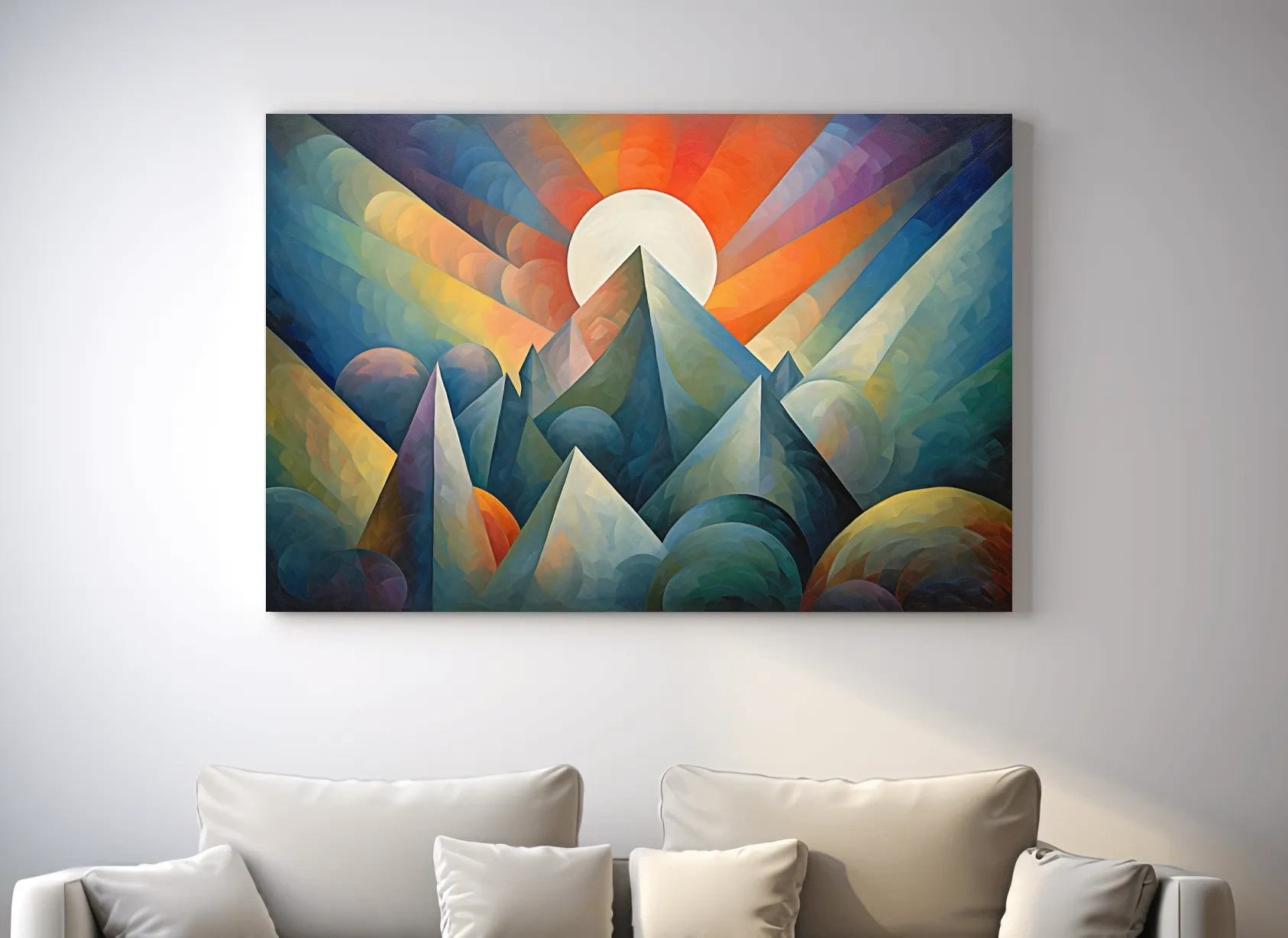 Vibrant Mountain Sunrise Painting - Abstract Alpine Landscape Wall Art