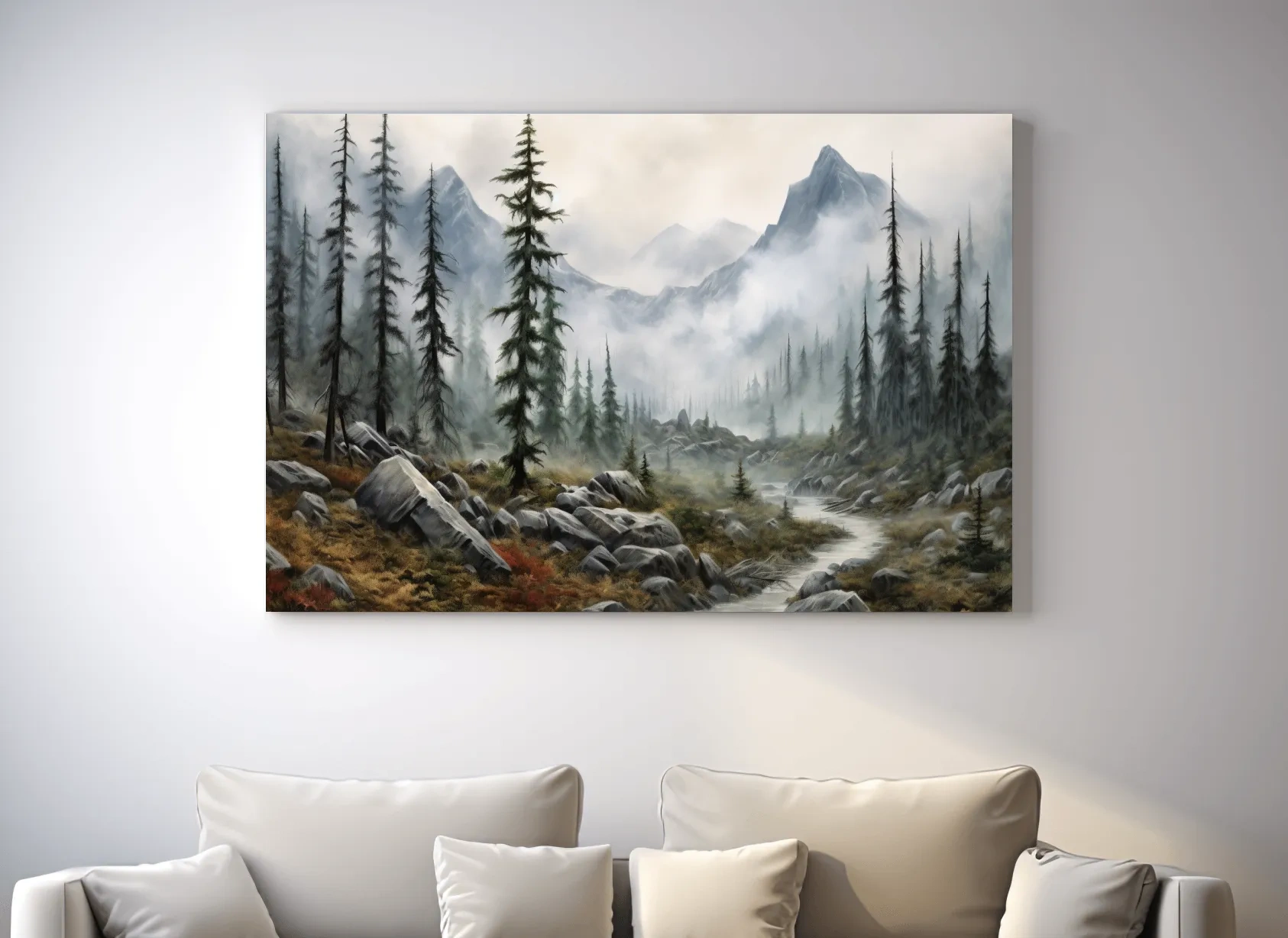 Foggy Alpine Mountain Forest Landscape - Moody Wall Art