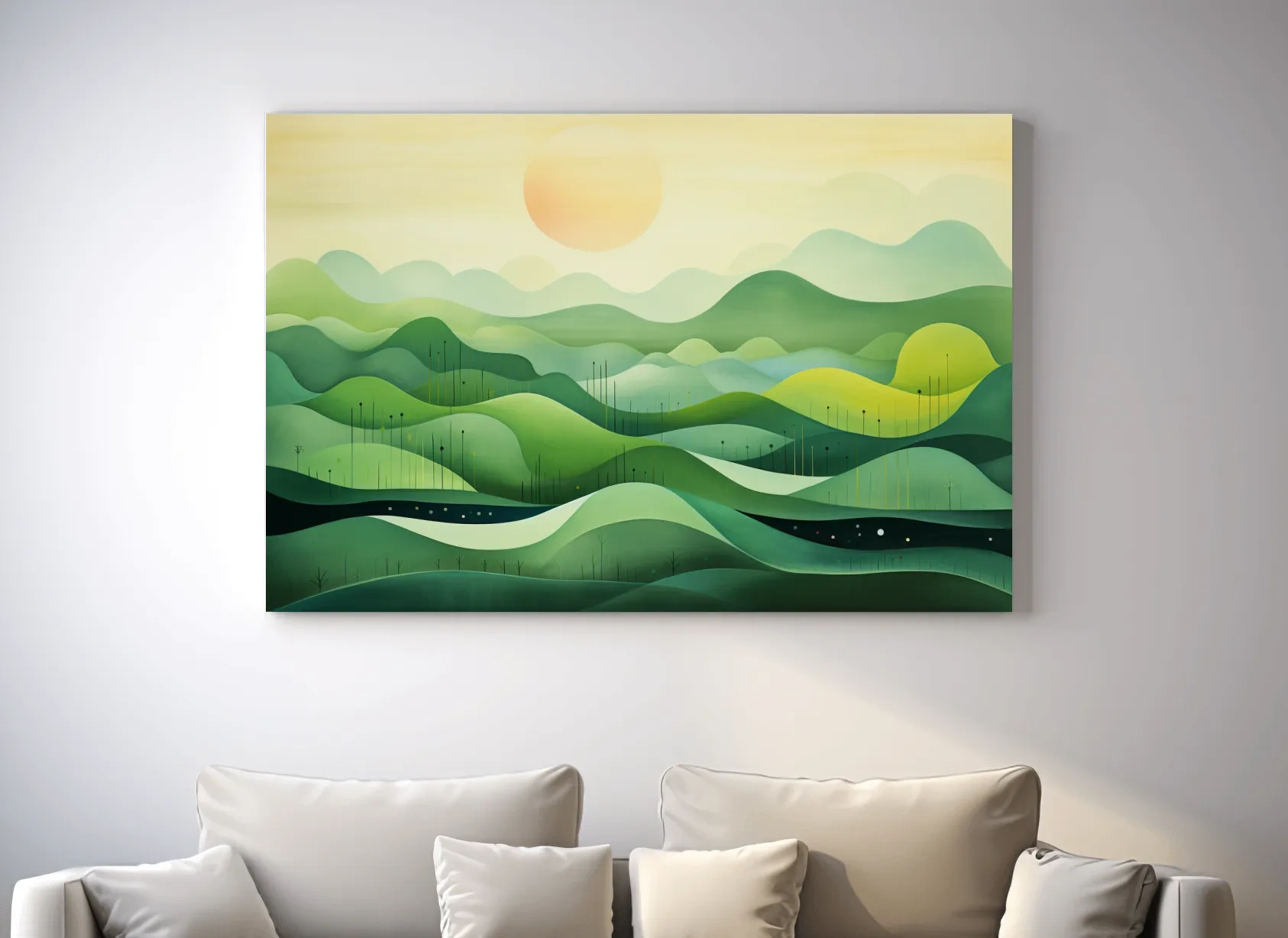 Illustration of rolling green hills