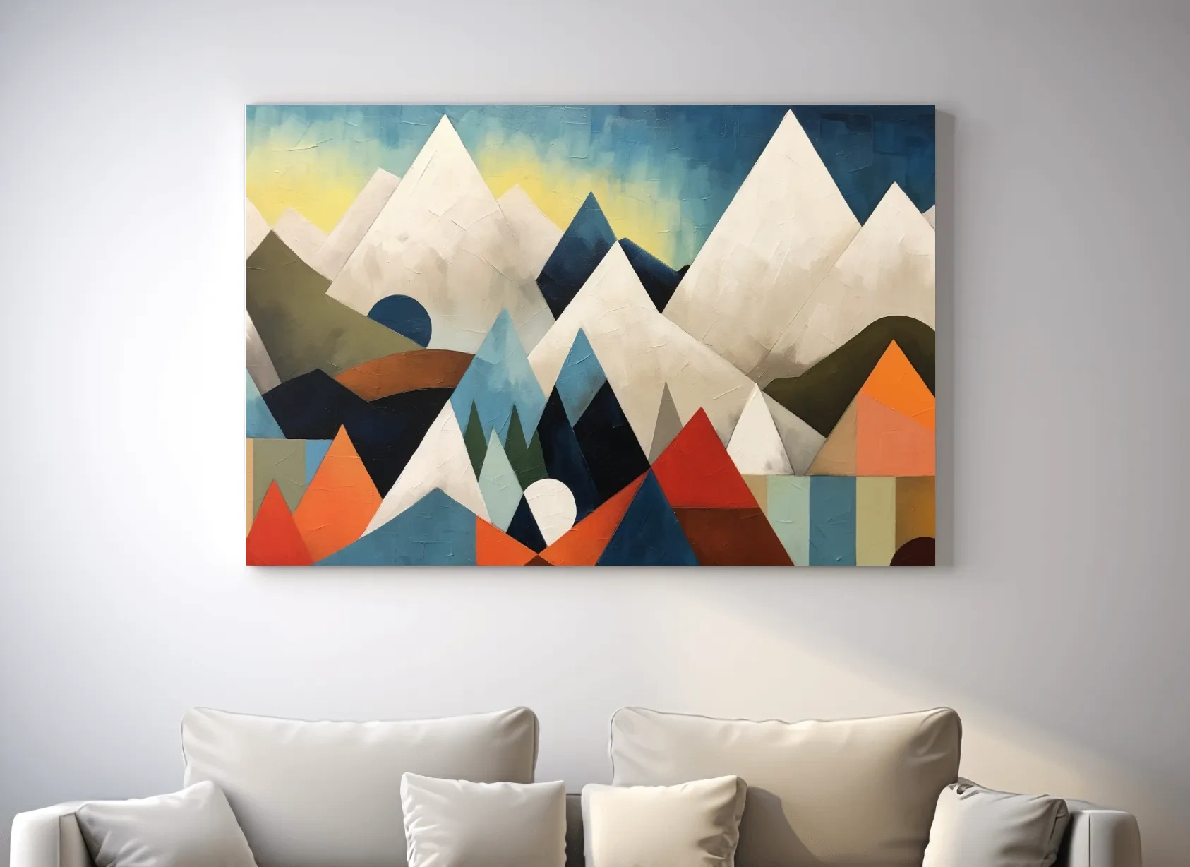 Abstract Suprematism Mountain Peaks Painting - Colorful Modern Wall Art