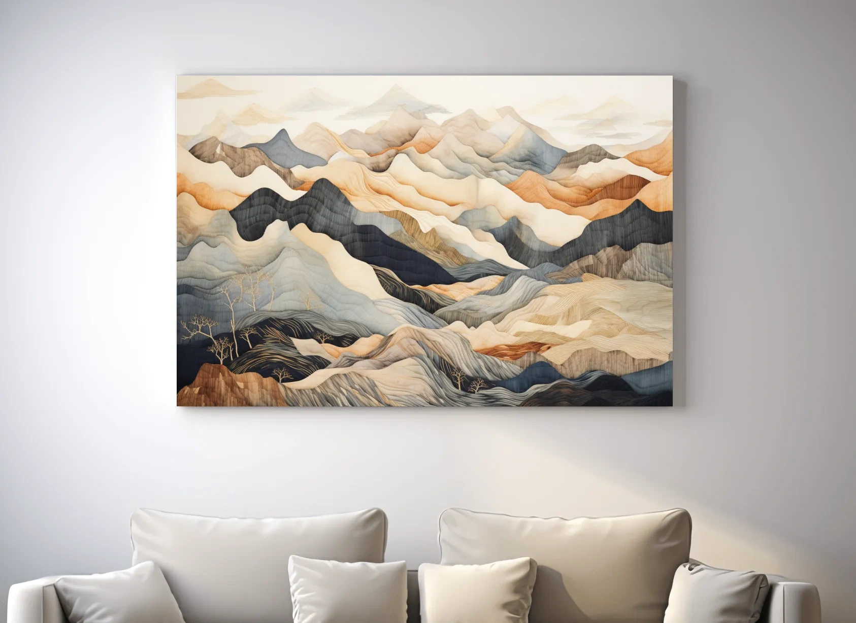 Layered Abstract Mountain Range Painting - Tapestry Style Wall Art