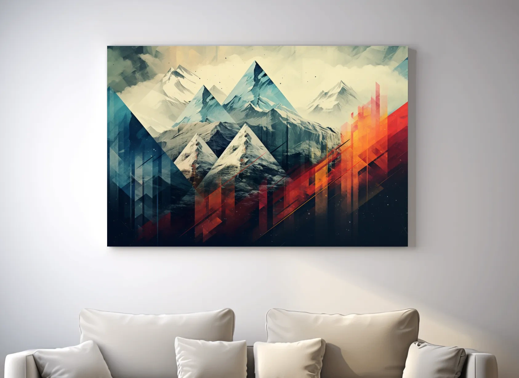 Colourful mountain art, bold geometric shapes