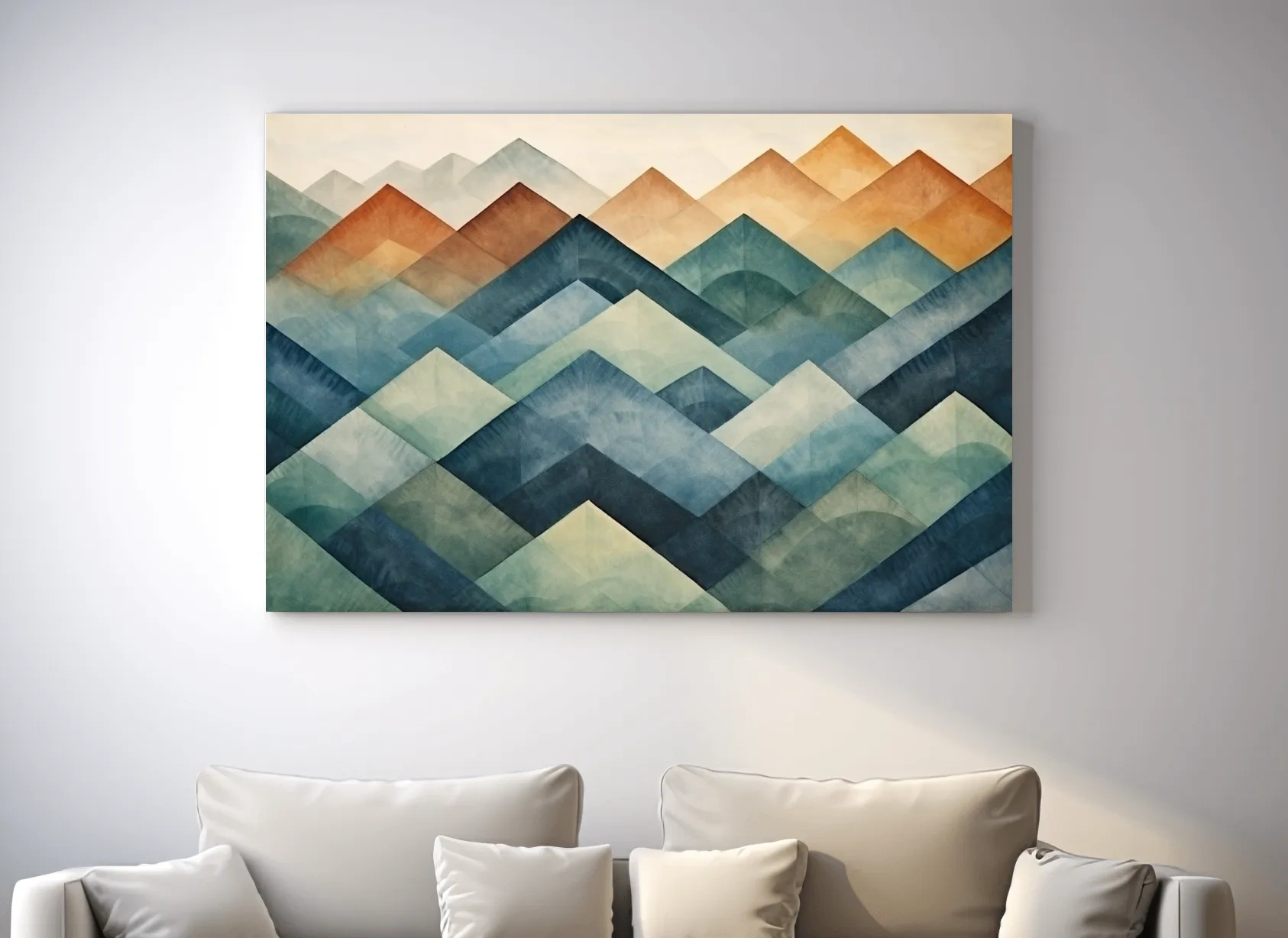 Geometric Watercolor Mountain Peaks - Abstract Landscape Wall Art