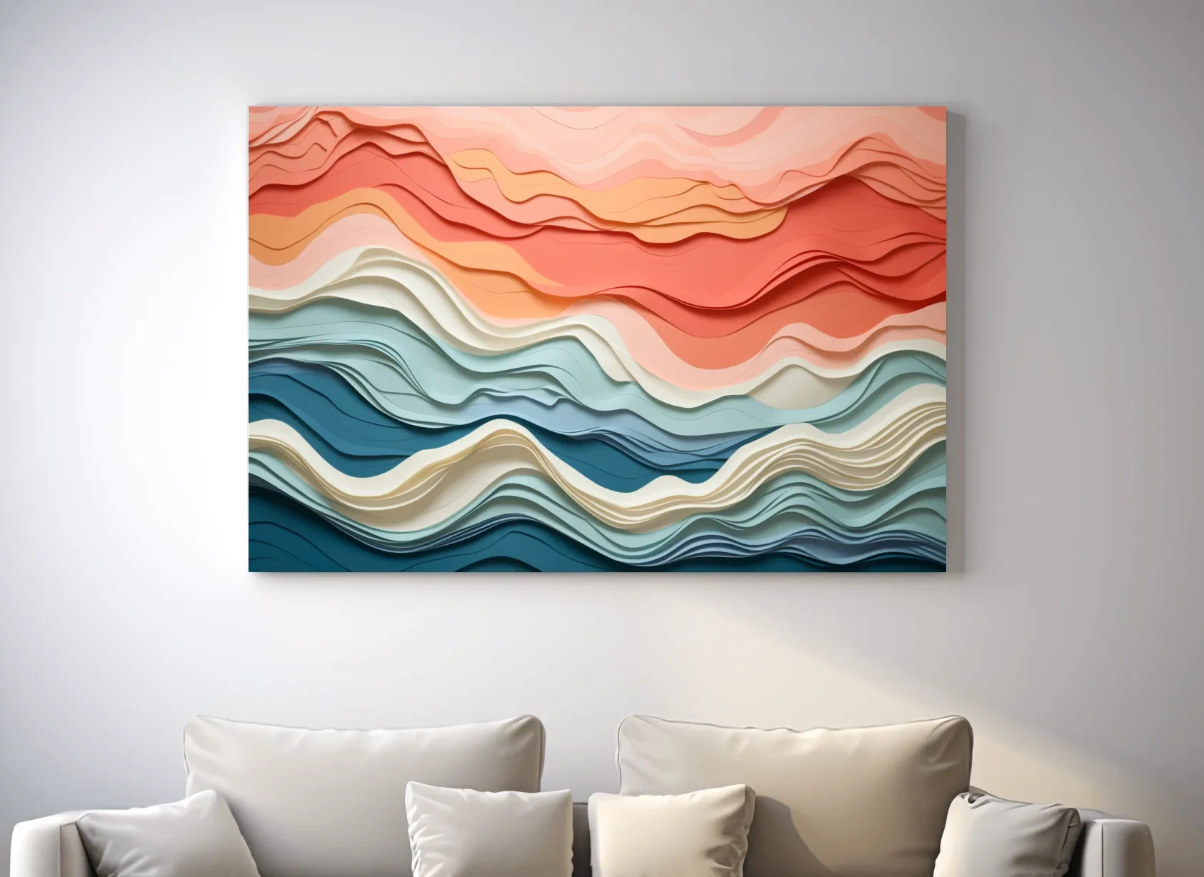 Layered Abstract Topographic Waves - 3D Paper Cut Style Wall Art