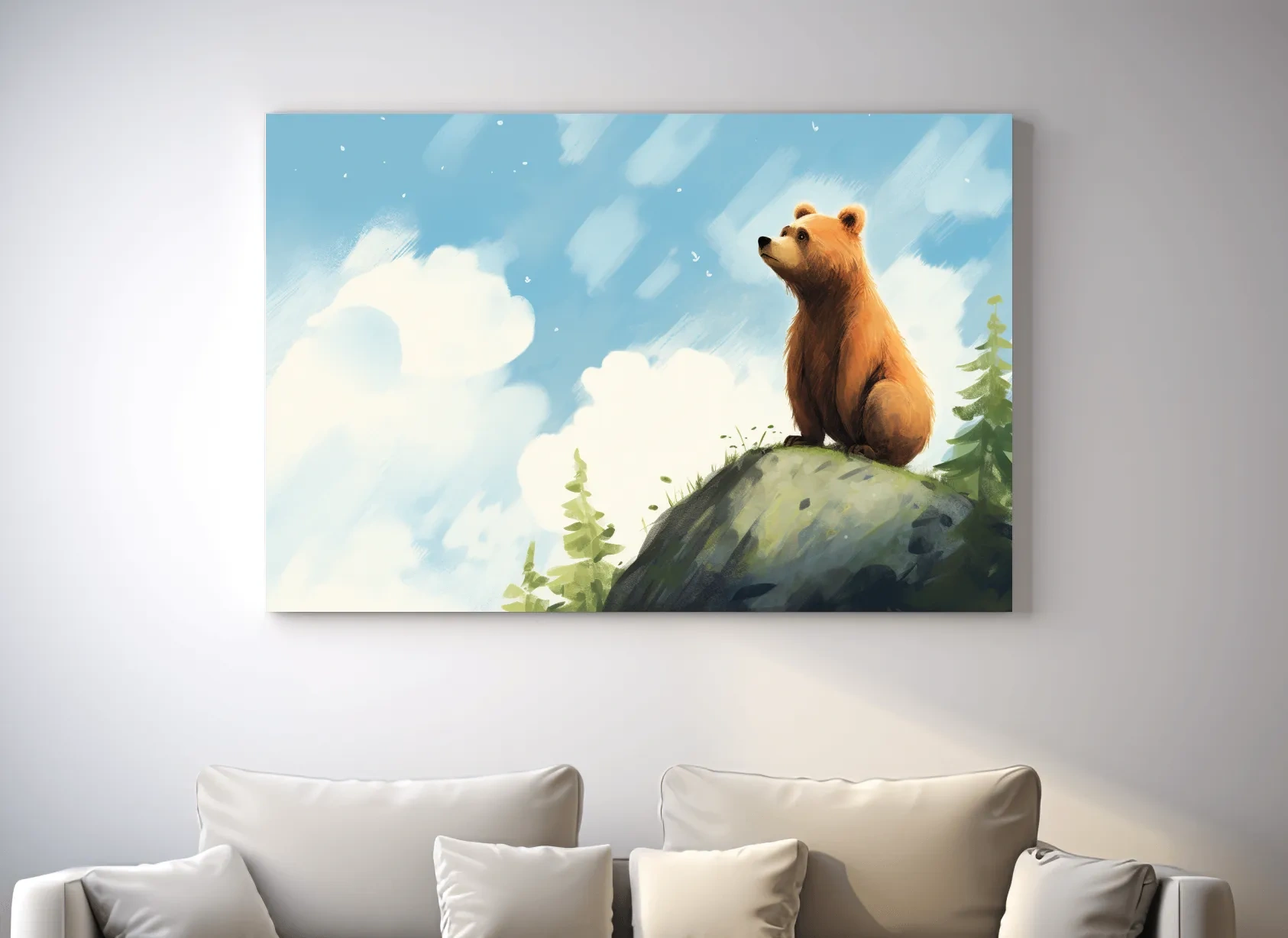 Whimsical Bear Cub On Rocky Peak - Nursery Wildlife Wall Art