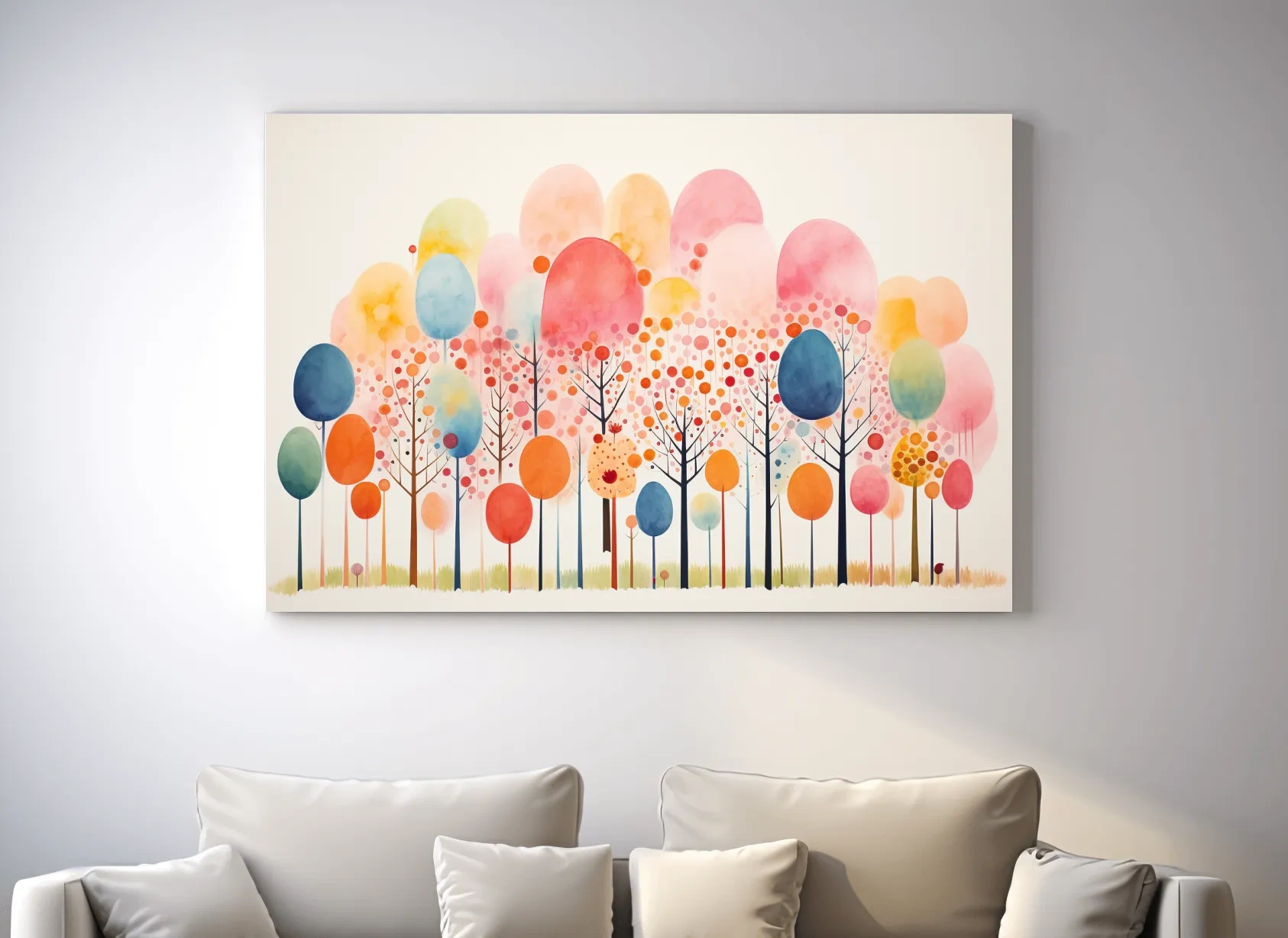 Whimsical Pastel Watercolor Forest Trees - Colorful Nature Wall Art