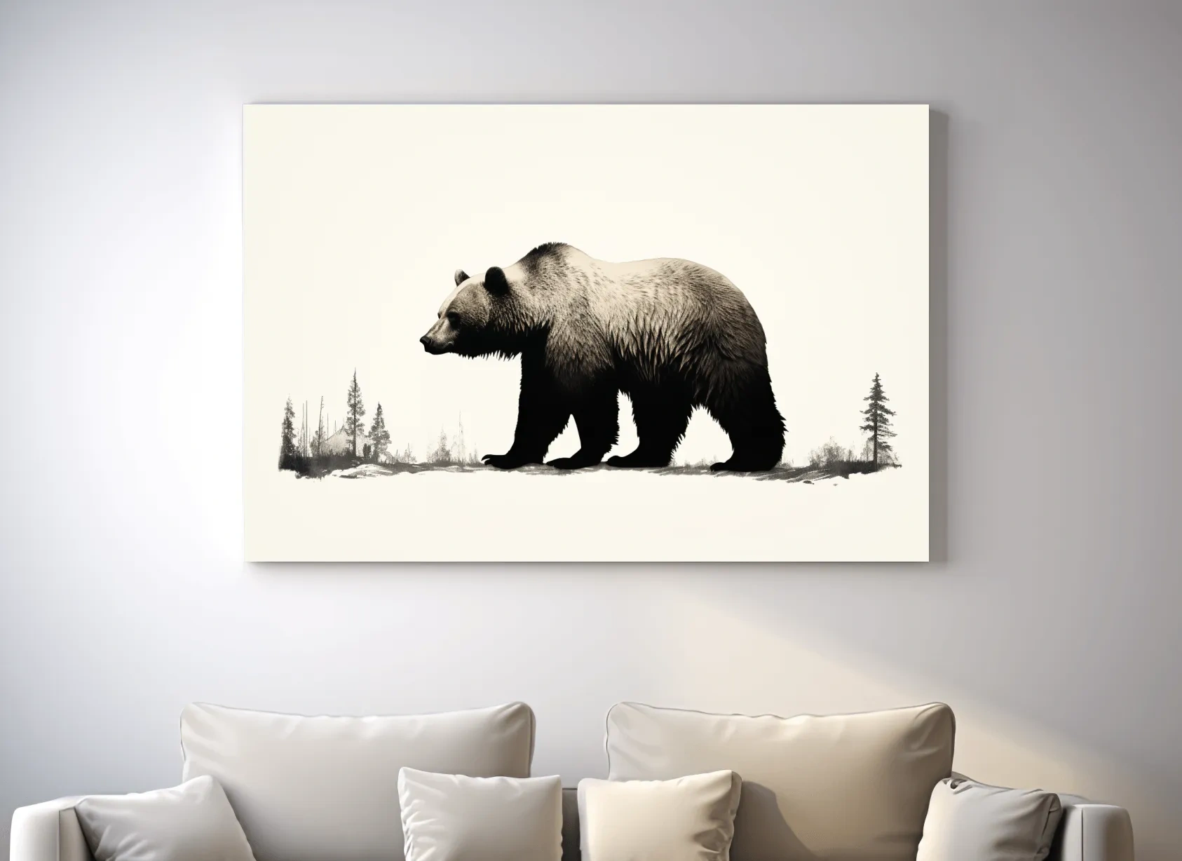Minimalist Grizzly Bear Silhouette - Black And White Wildlife Wall Art