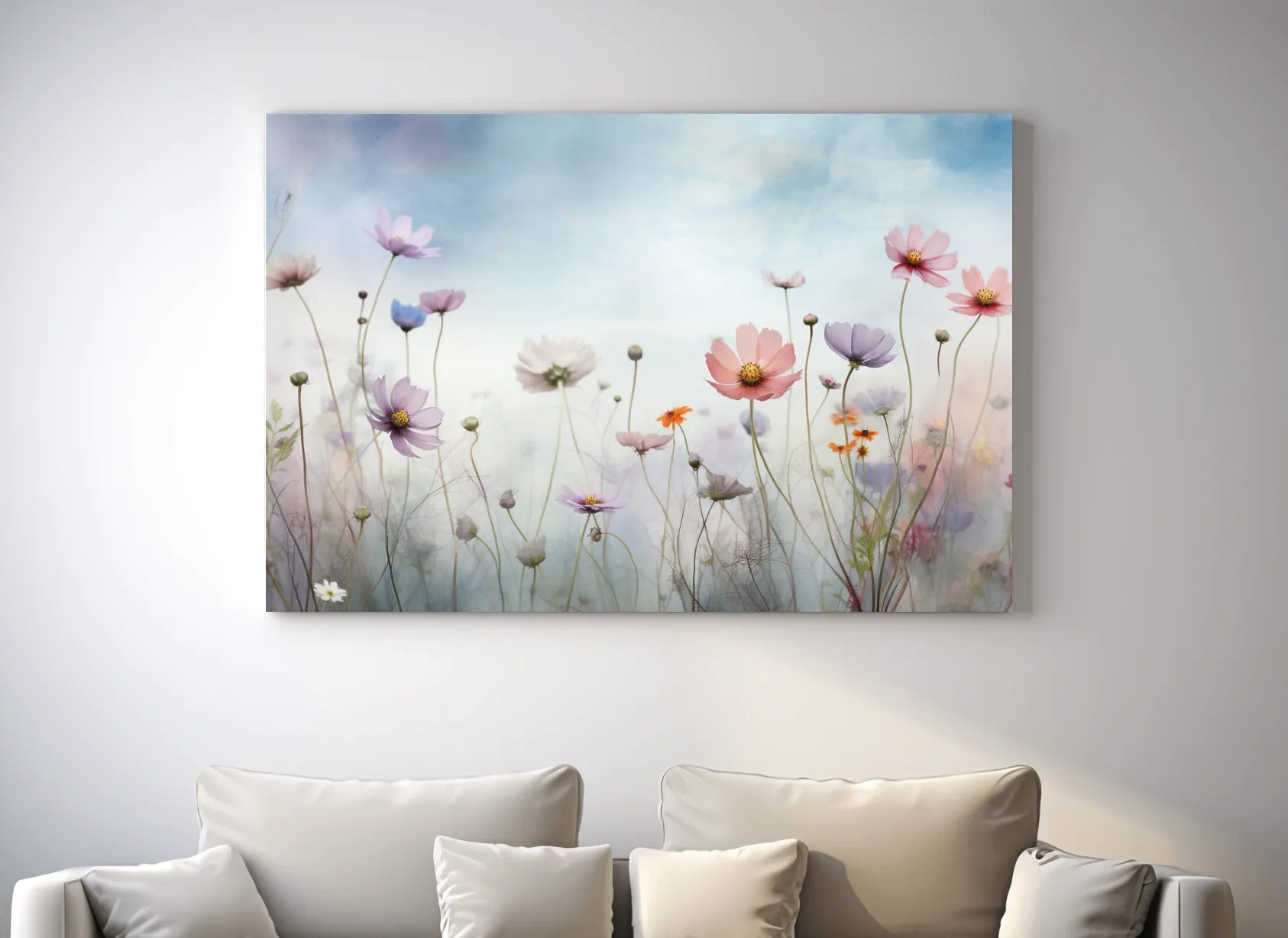 Dreamy Pastel Wildflower Meadow Painting - Soft Watercolor Floral Wall Art