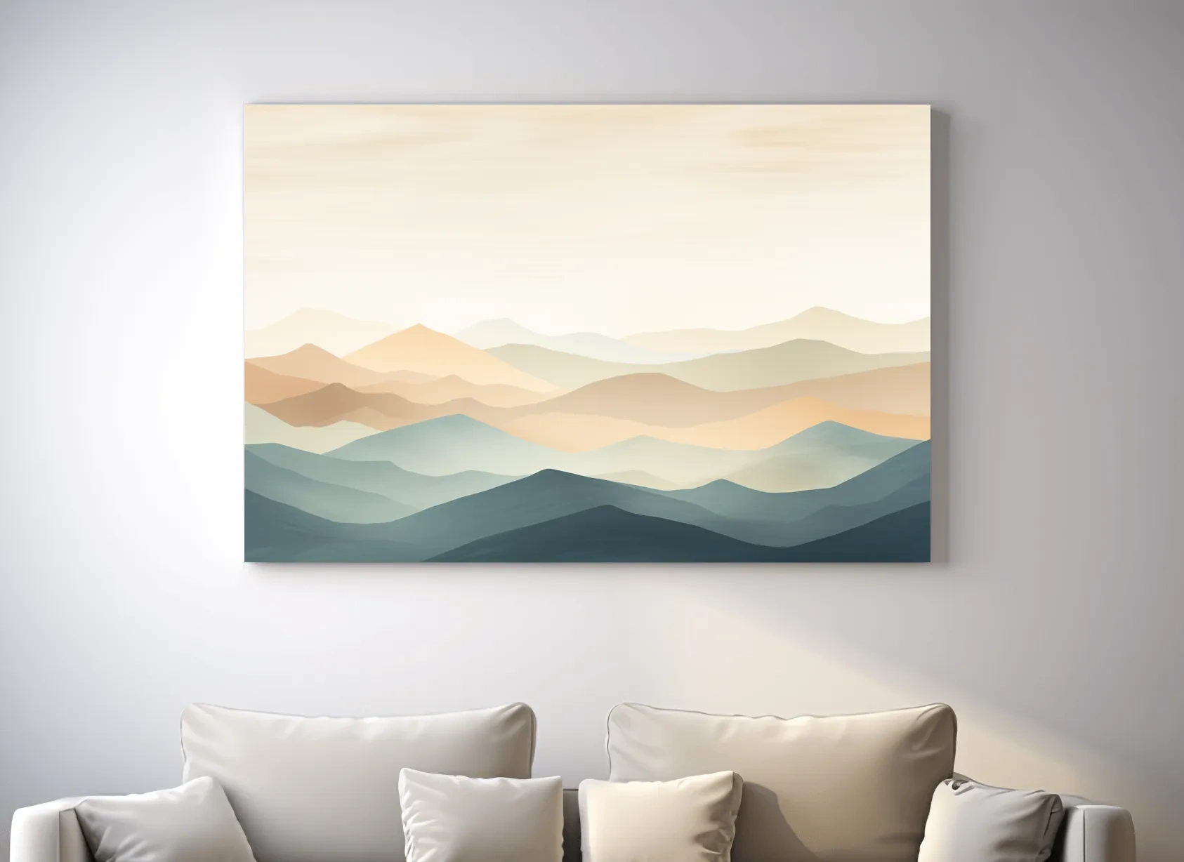 Minimalist Pastel Layered Mountain Landscape - Serene Abstract Nature Wall Art