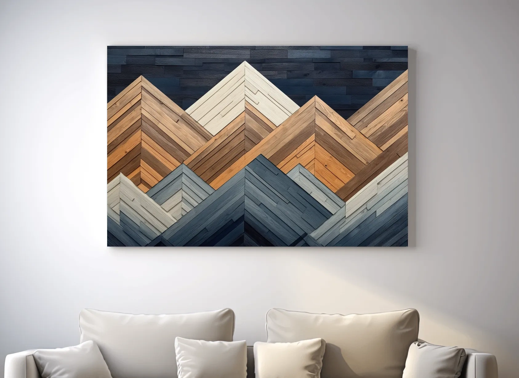 Geometric Wood Plank Mountains - Modern Rustic Canvas Wall Art