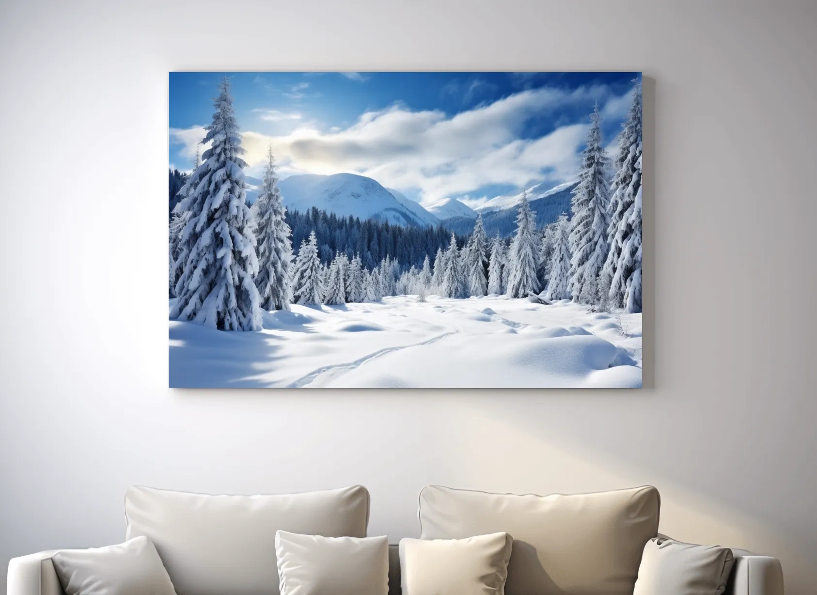 Snowy Alpine Mountain Forest Landscape - Winter Wilderness Photographic Wall Art