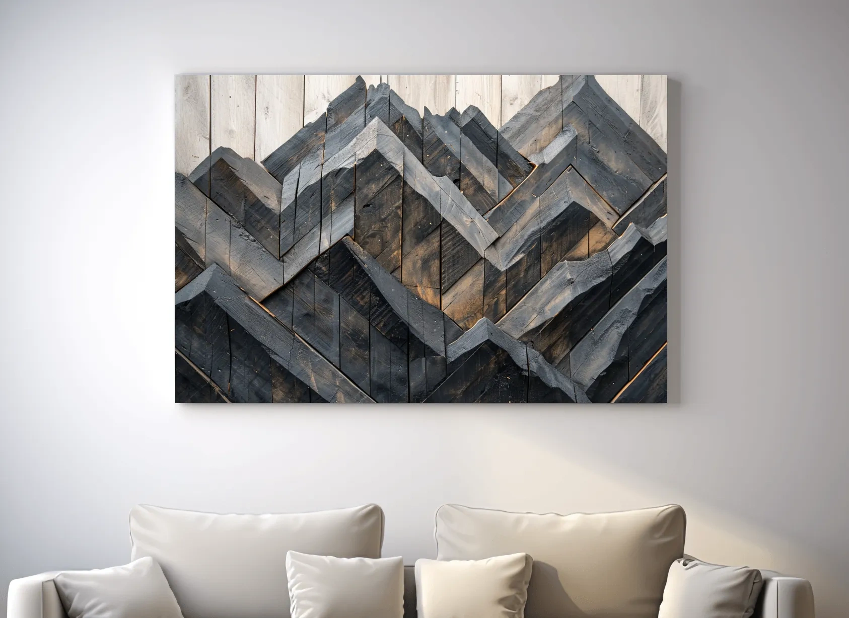 Geometric Wood Mountain Mosaic - Modern Rustic Landscape Wall Art