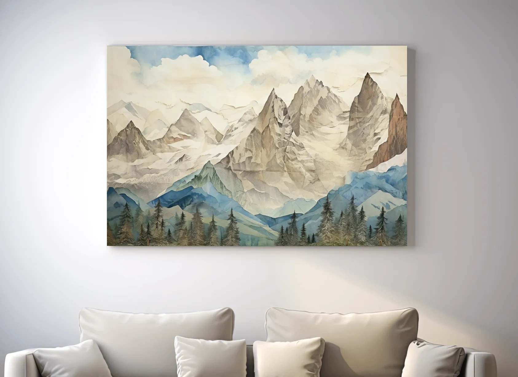 Misty Paper Cut-out Alpine Mountain Range - Serene Forest Landscape Wall Art