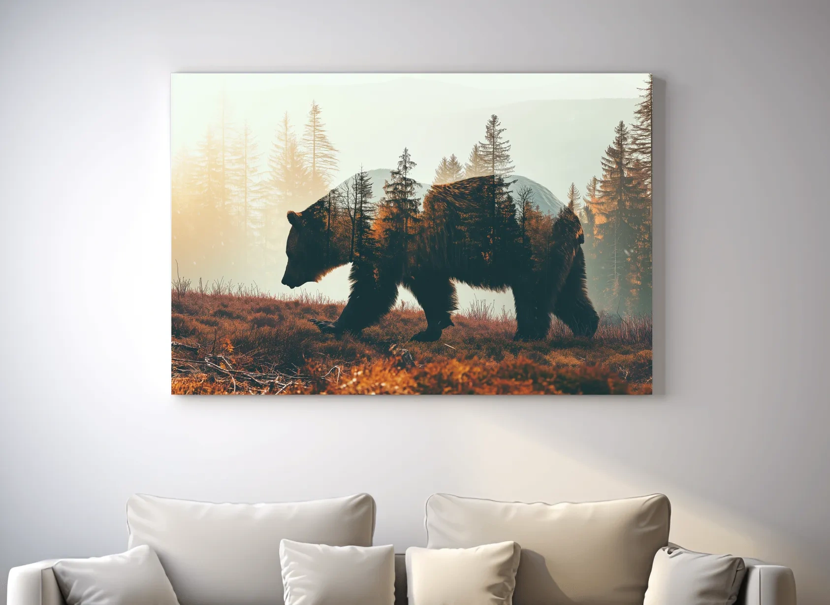 Double Exposure Grizzly Bear Forest - Misty Mountain Wildlife Photographic Artwork