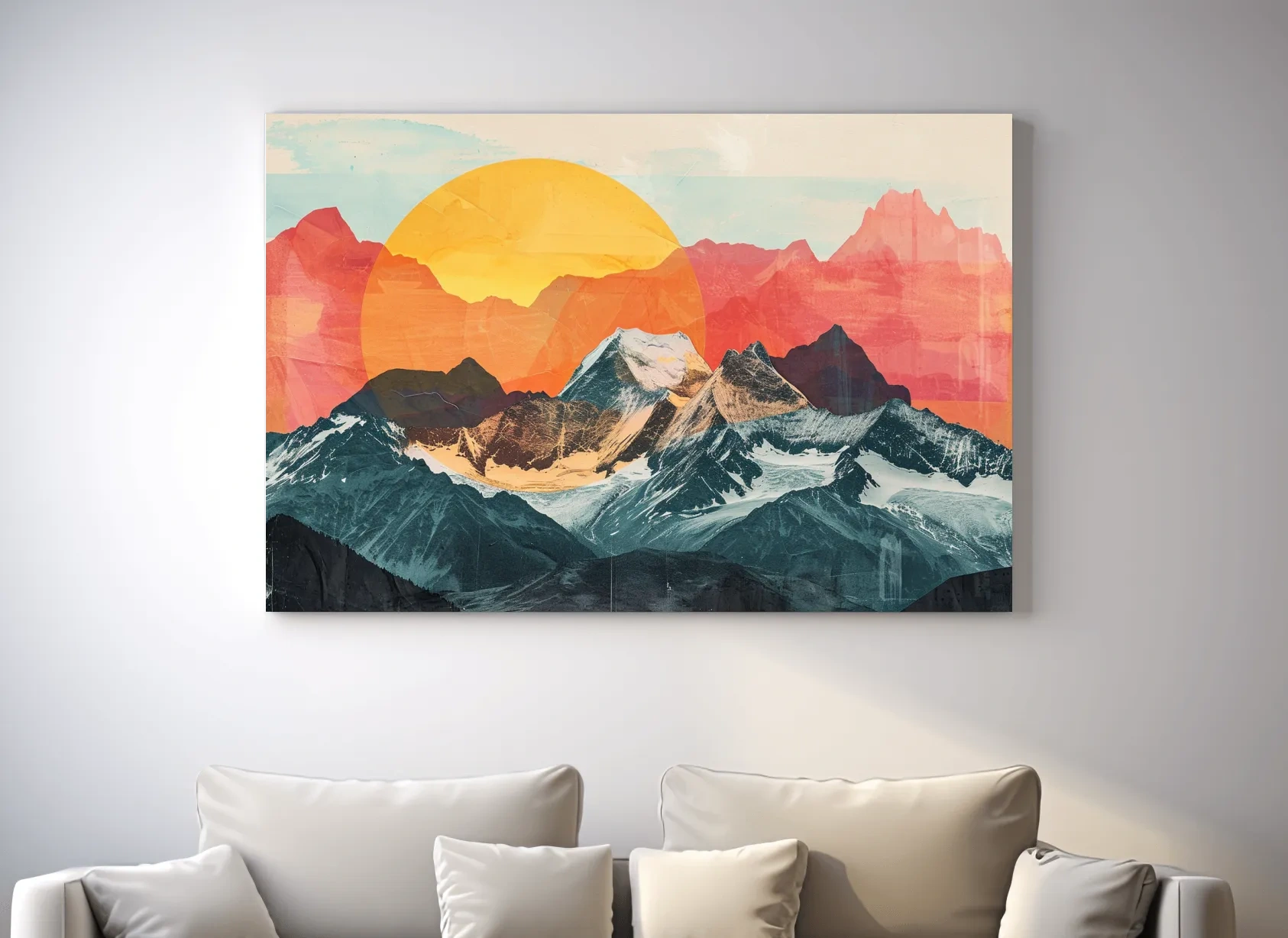 Abstract Alpine Mountains With Golden Sun - Modern Collage Landscape Artwork