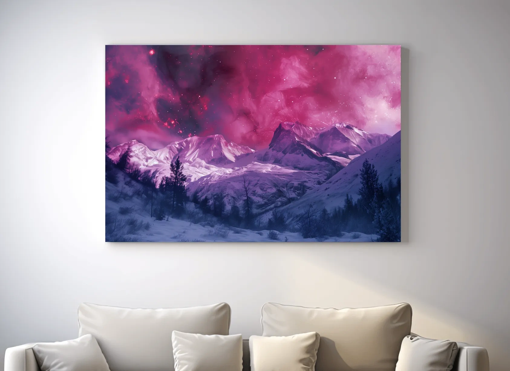 Surreal Nebula Galaxy Alpine Glacier Landscape - Cosmic Winter Night Sky Wall Art